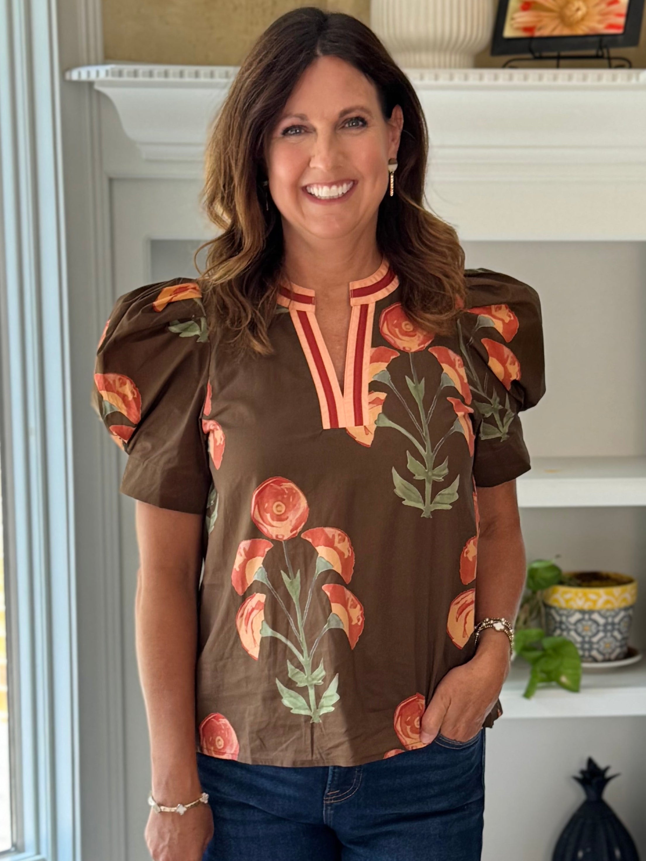 Terra Floral Contrast Top
