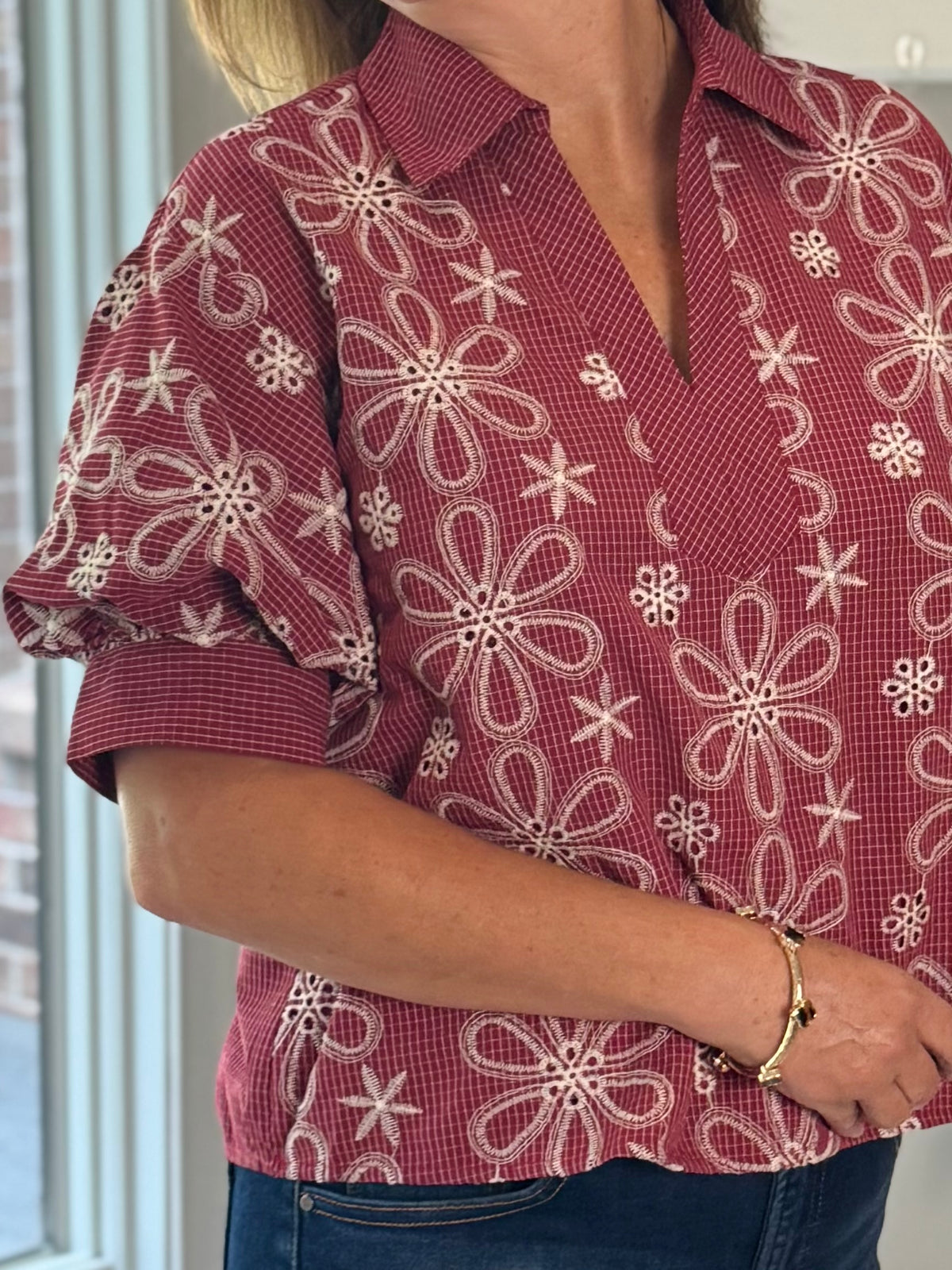 Pick Me Embroidered Eyelet Top