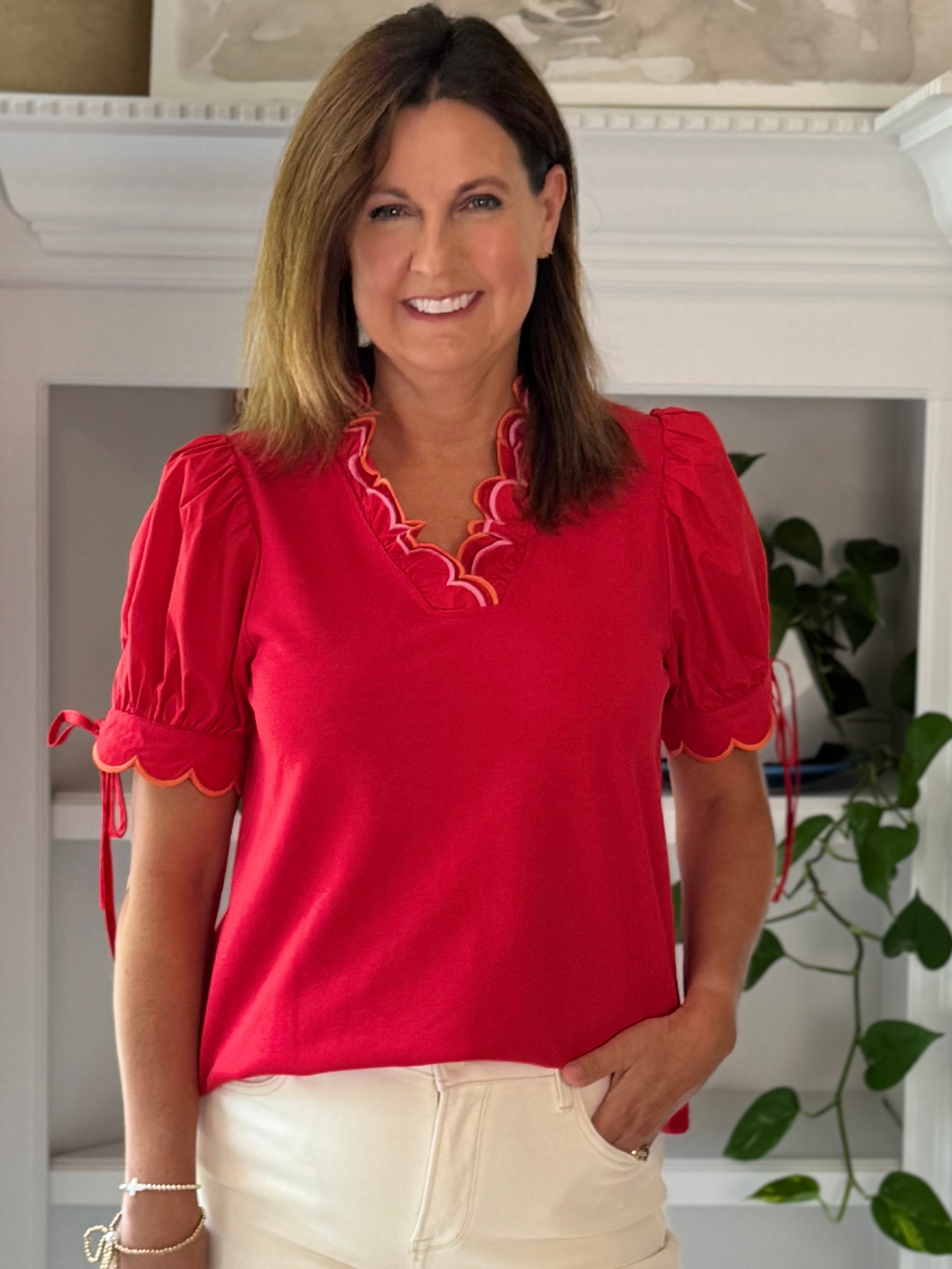 Scalloped Grace Top - Red