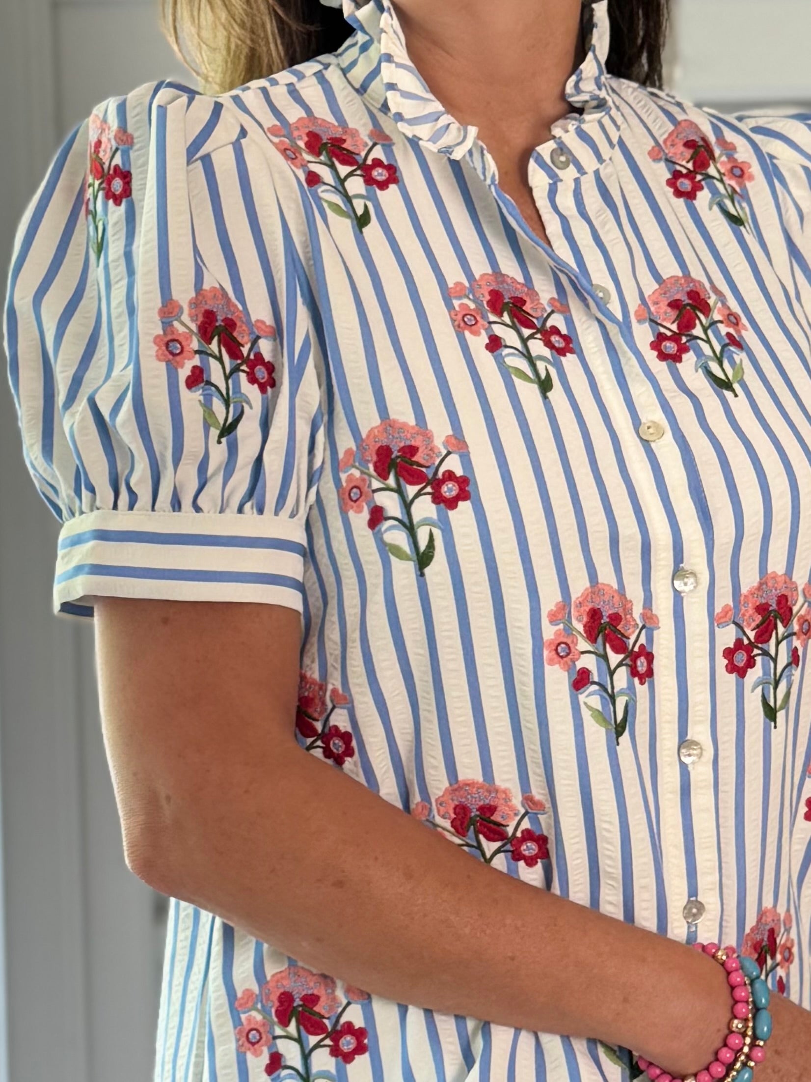 Floral & Stripes Embroidered Top