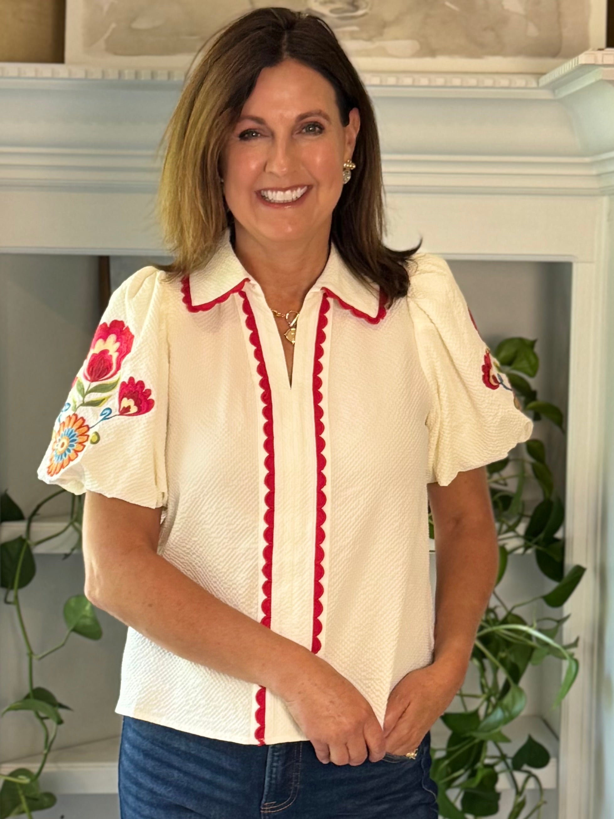 Embroidered Charm Top - Ivory