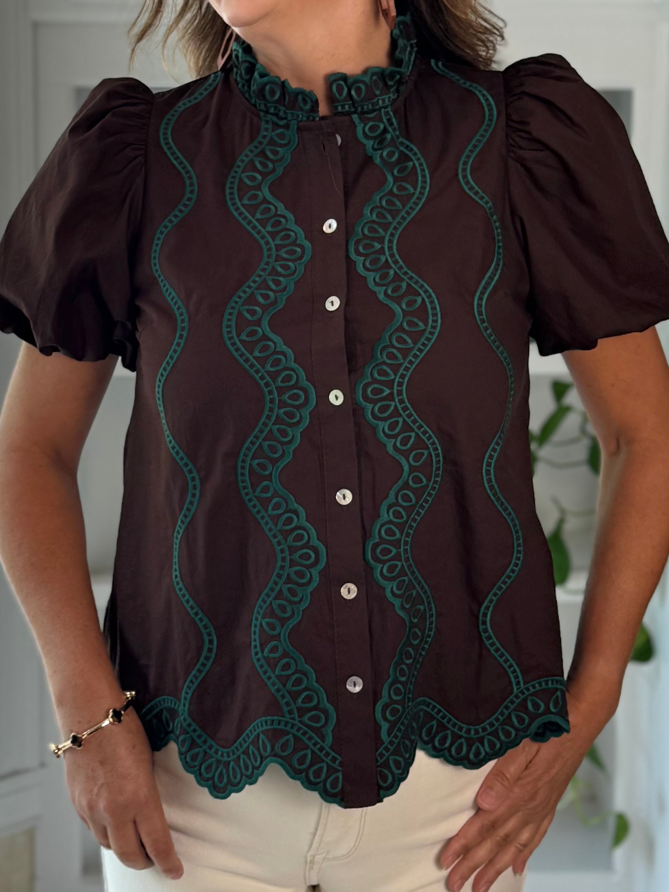 Emerald Echo Embroidered Top