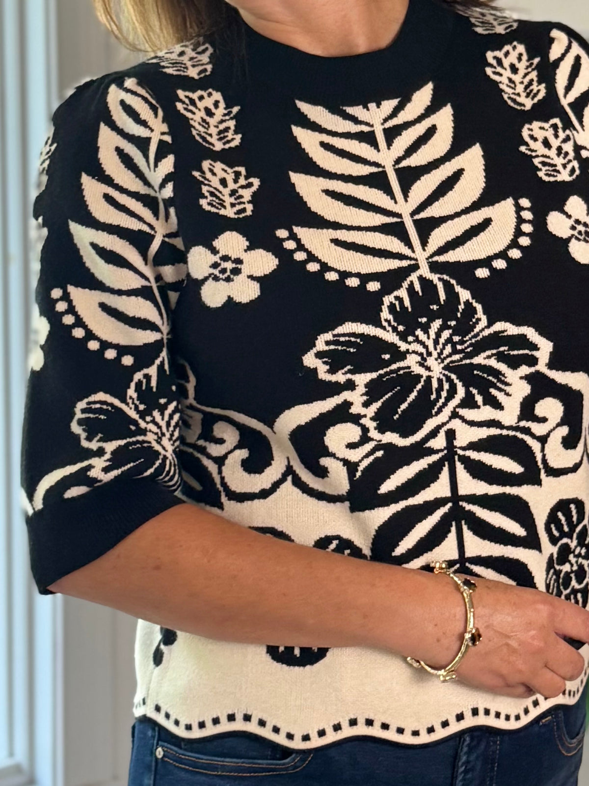 THML Botanical Beauty Knit Top - Black