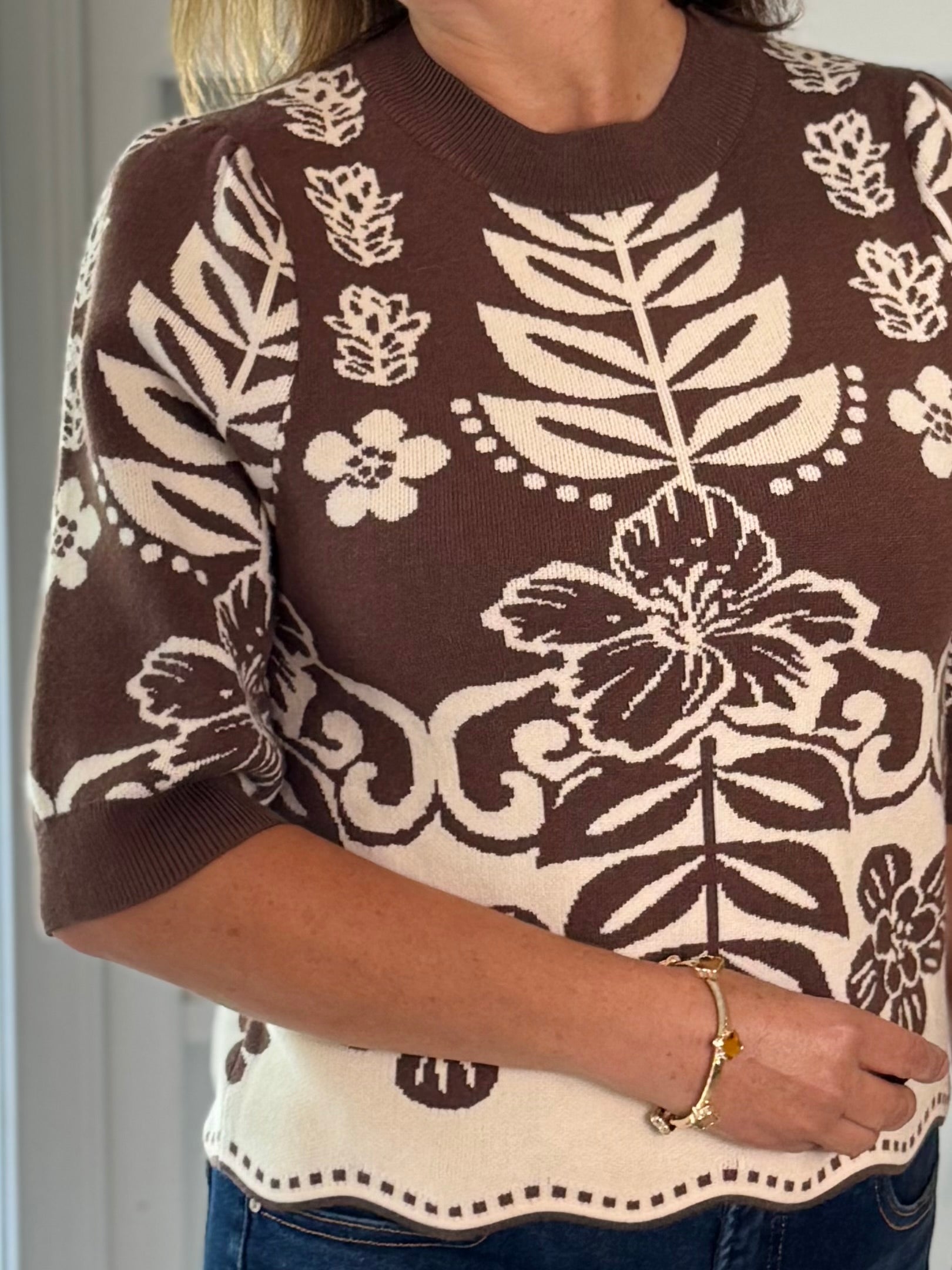 THML Botanical Beauty Knit Top - Brown