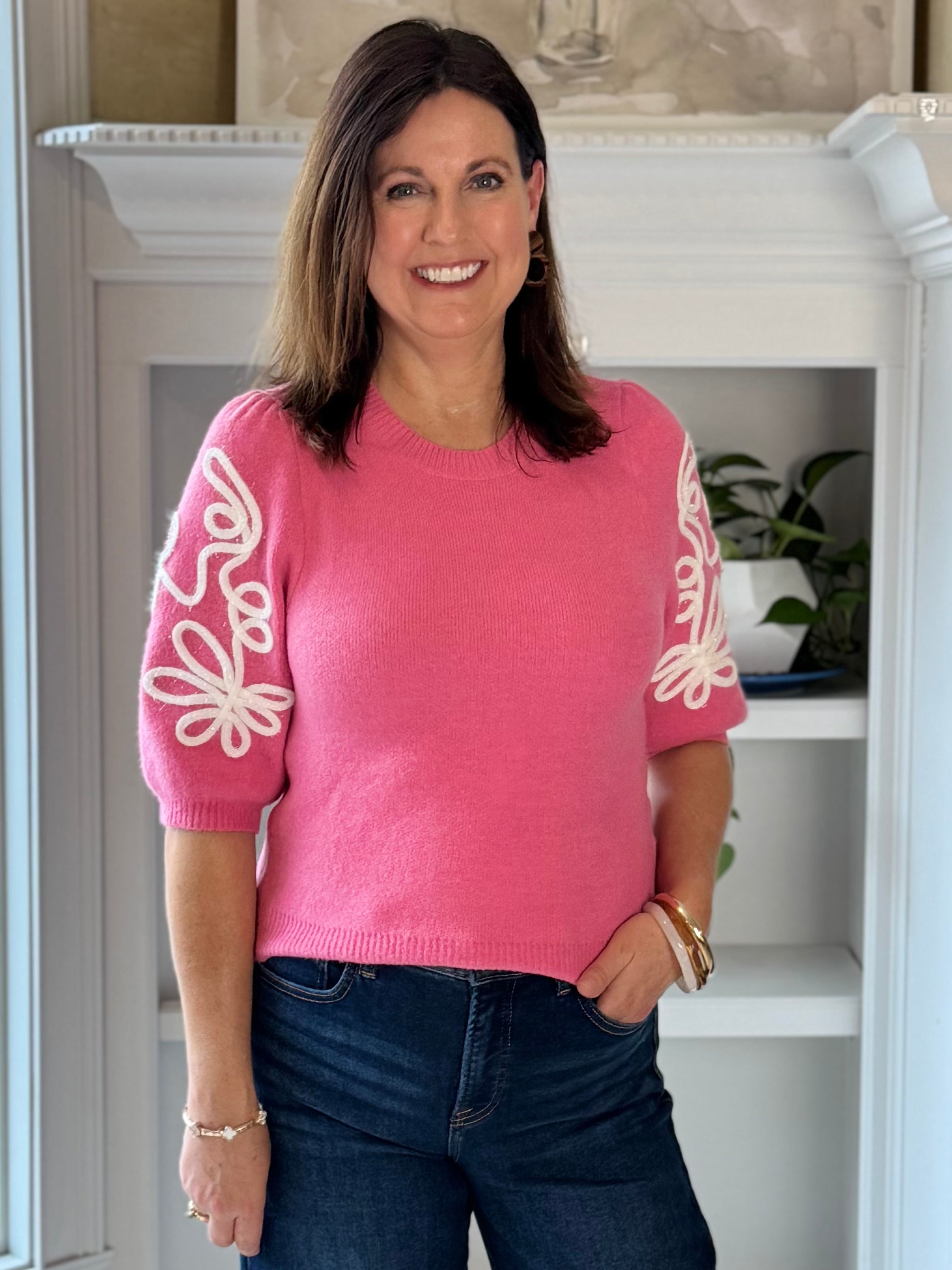 THML Pink Pop Embroidered Sweater