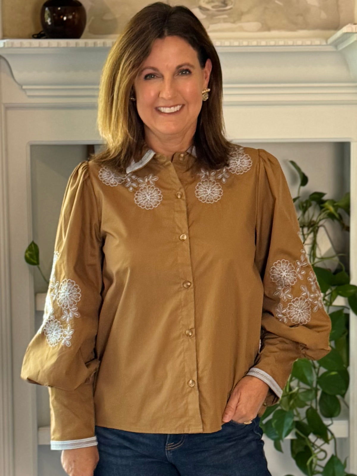 Free Spirit Embroidered Top - Brown