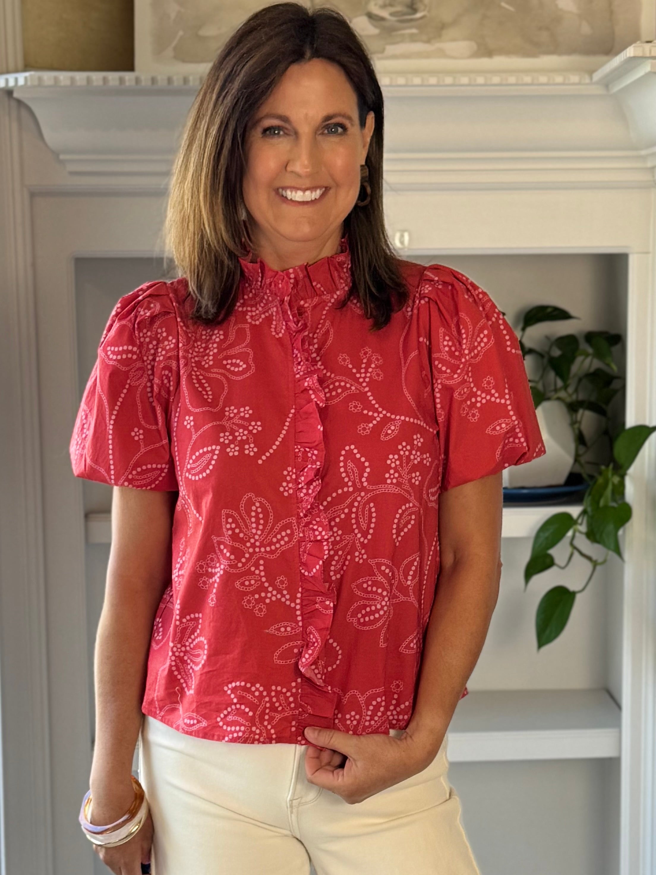 Flourish Print Blouse - Red