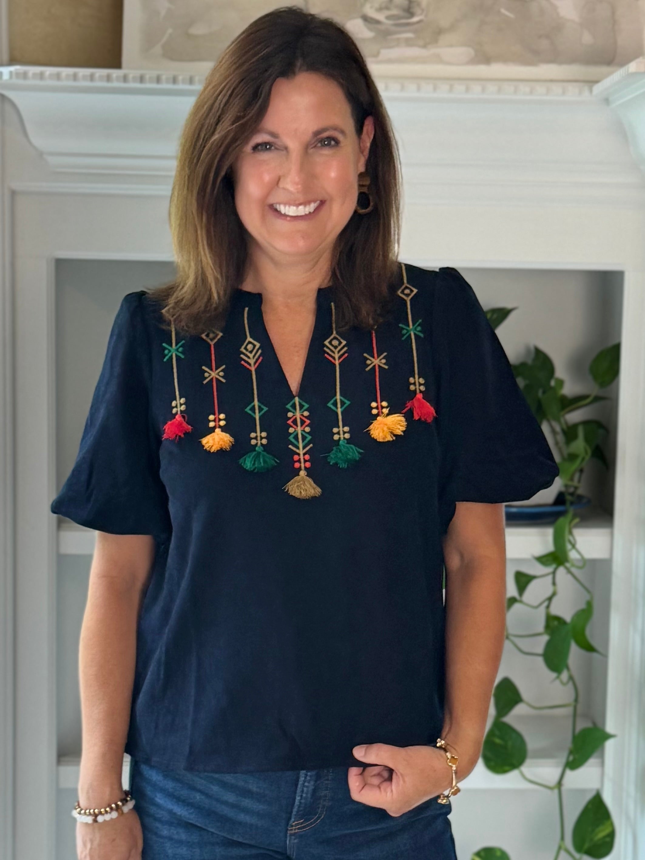 Talk of the Tassel Embroidered Top