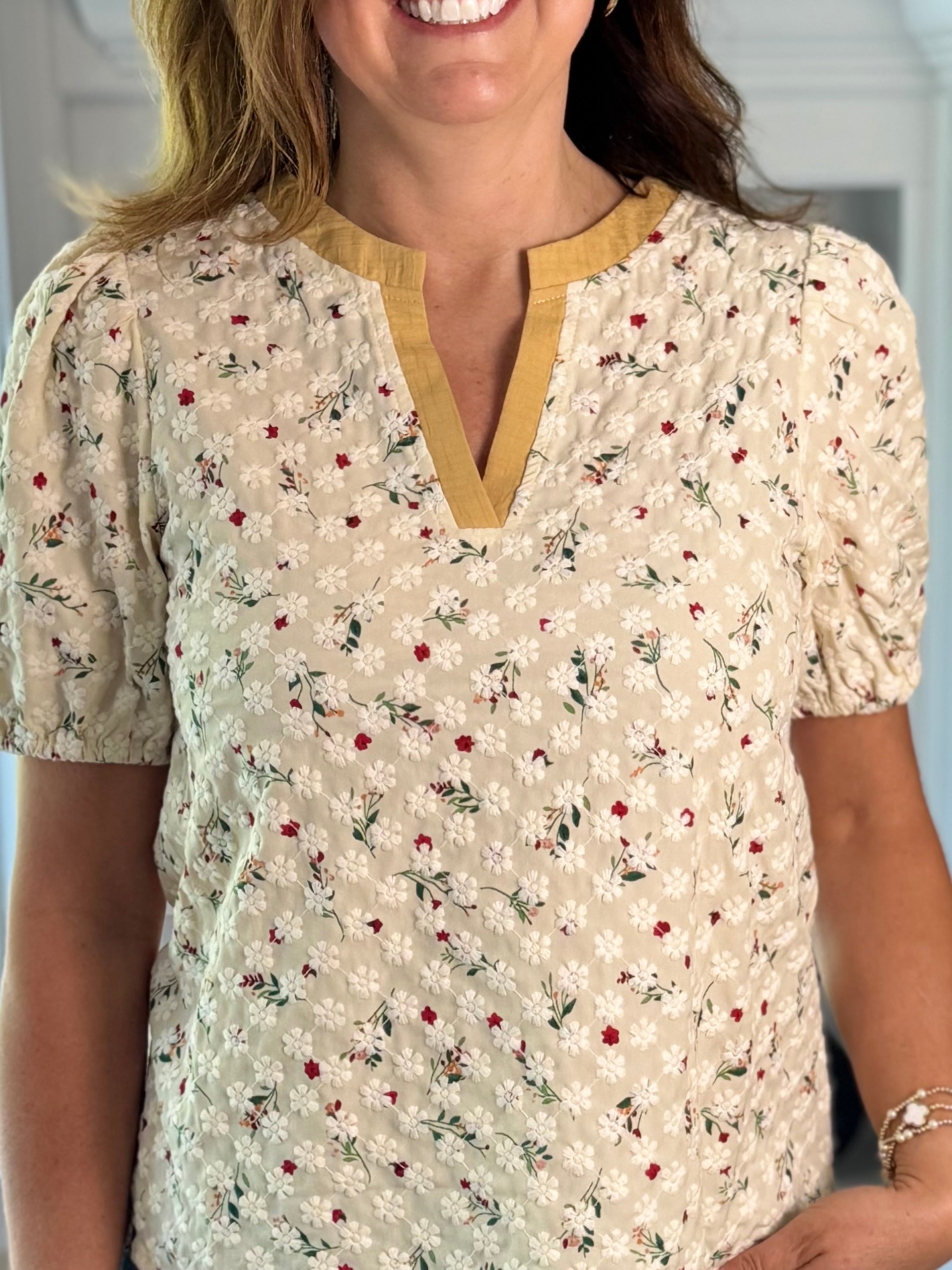 Textured Floral Contrast Top