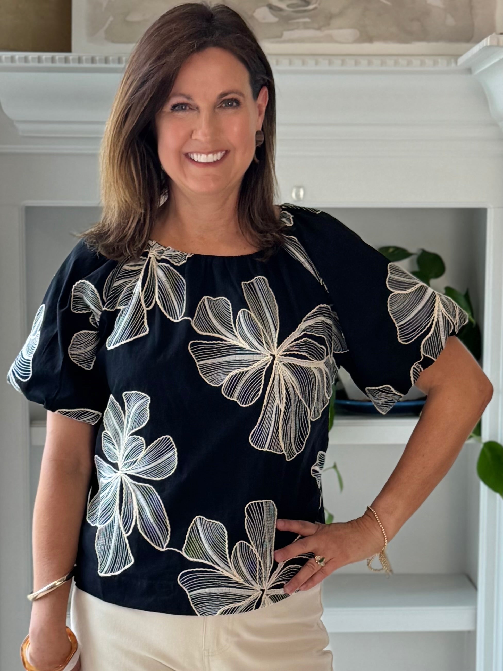 THML Statement Florals Embroidered Top