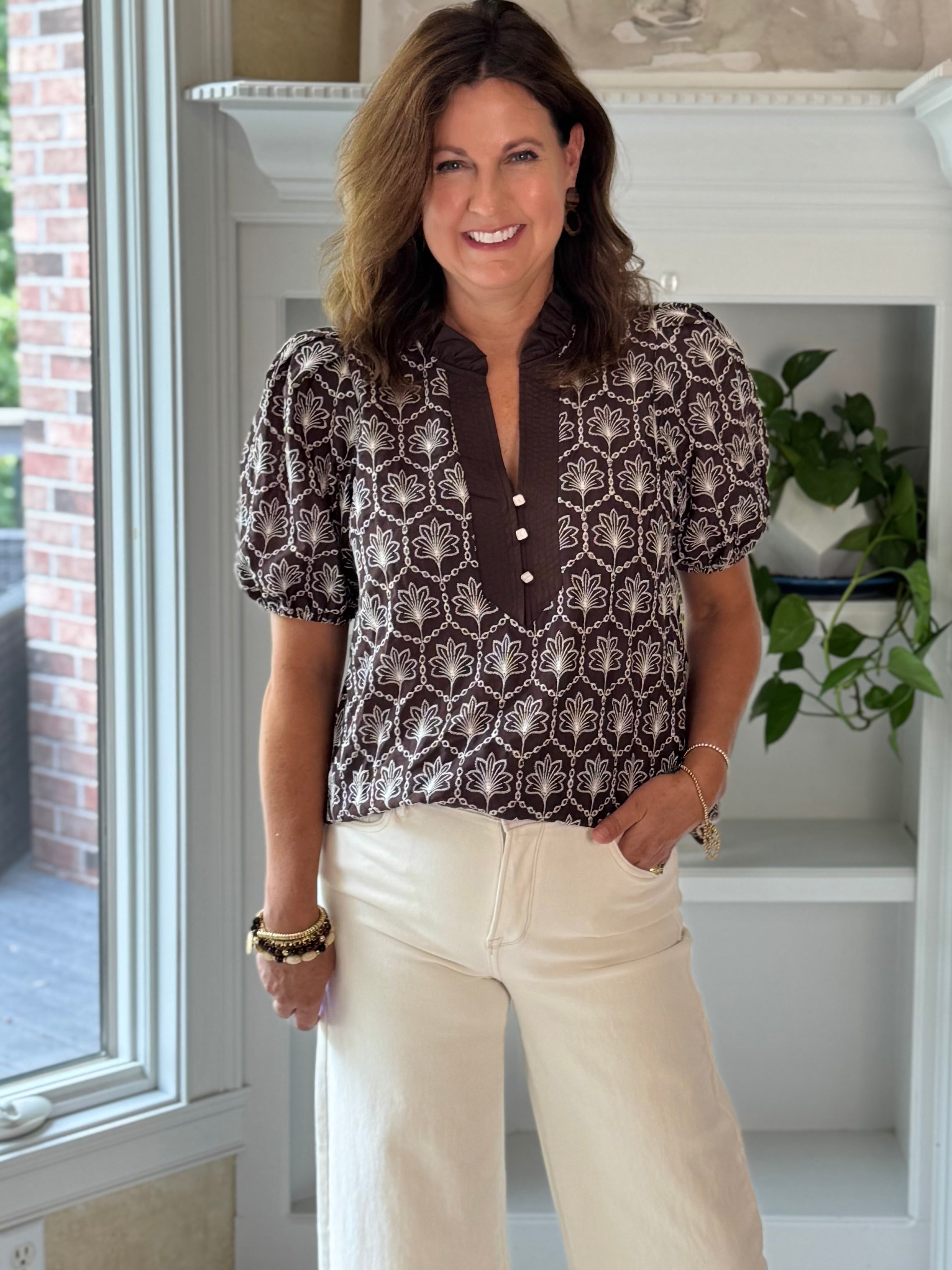 Expresso Elegance Embroidered Top