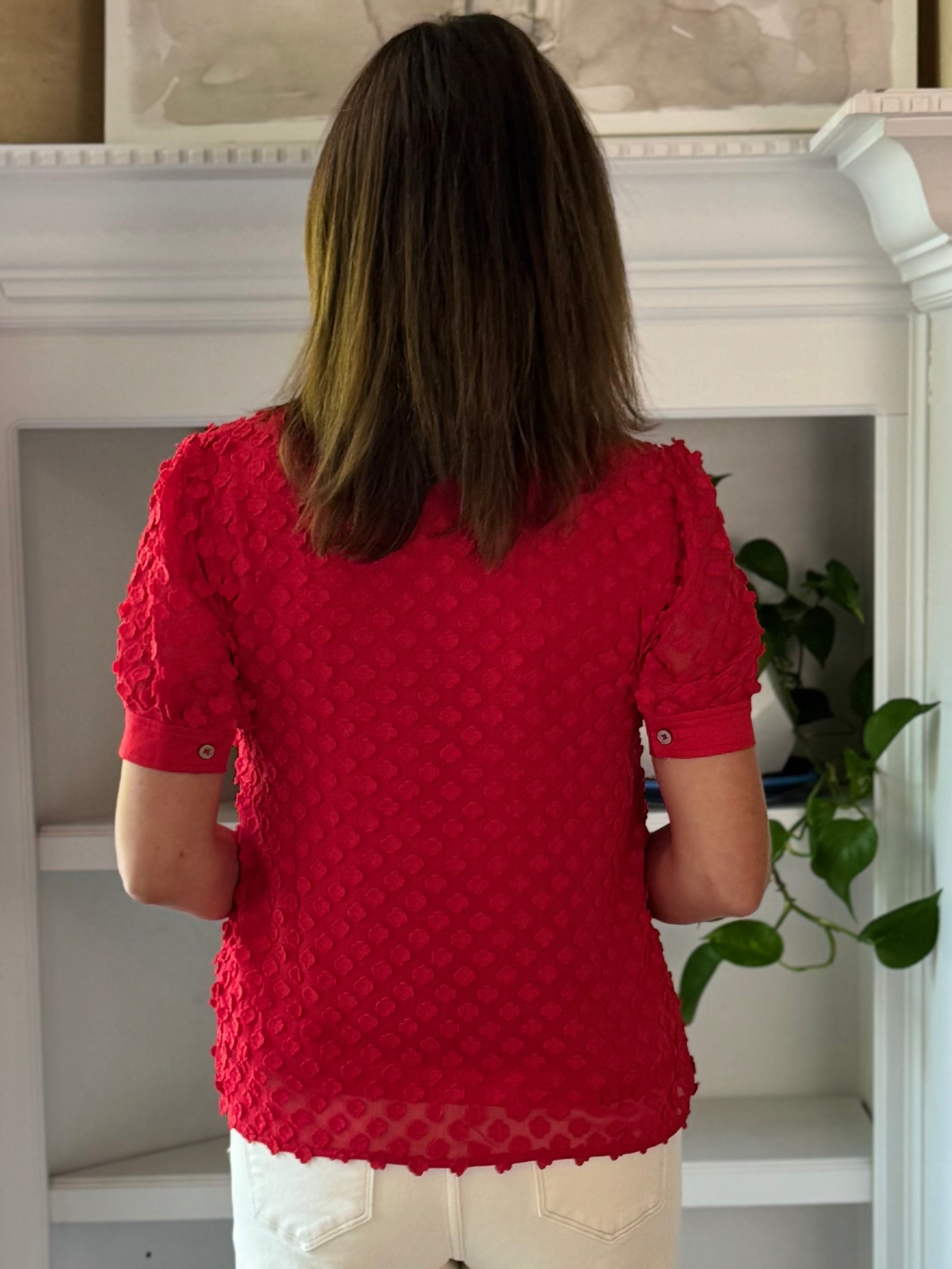 Current Air Striking Red Textured Blouse