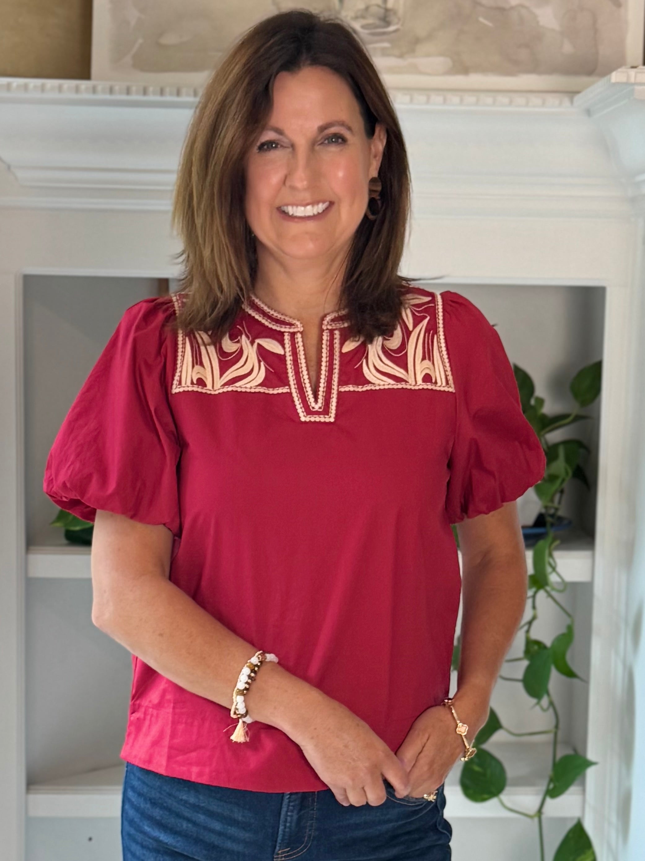 Autumn Ember Embroidered Top - Wine