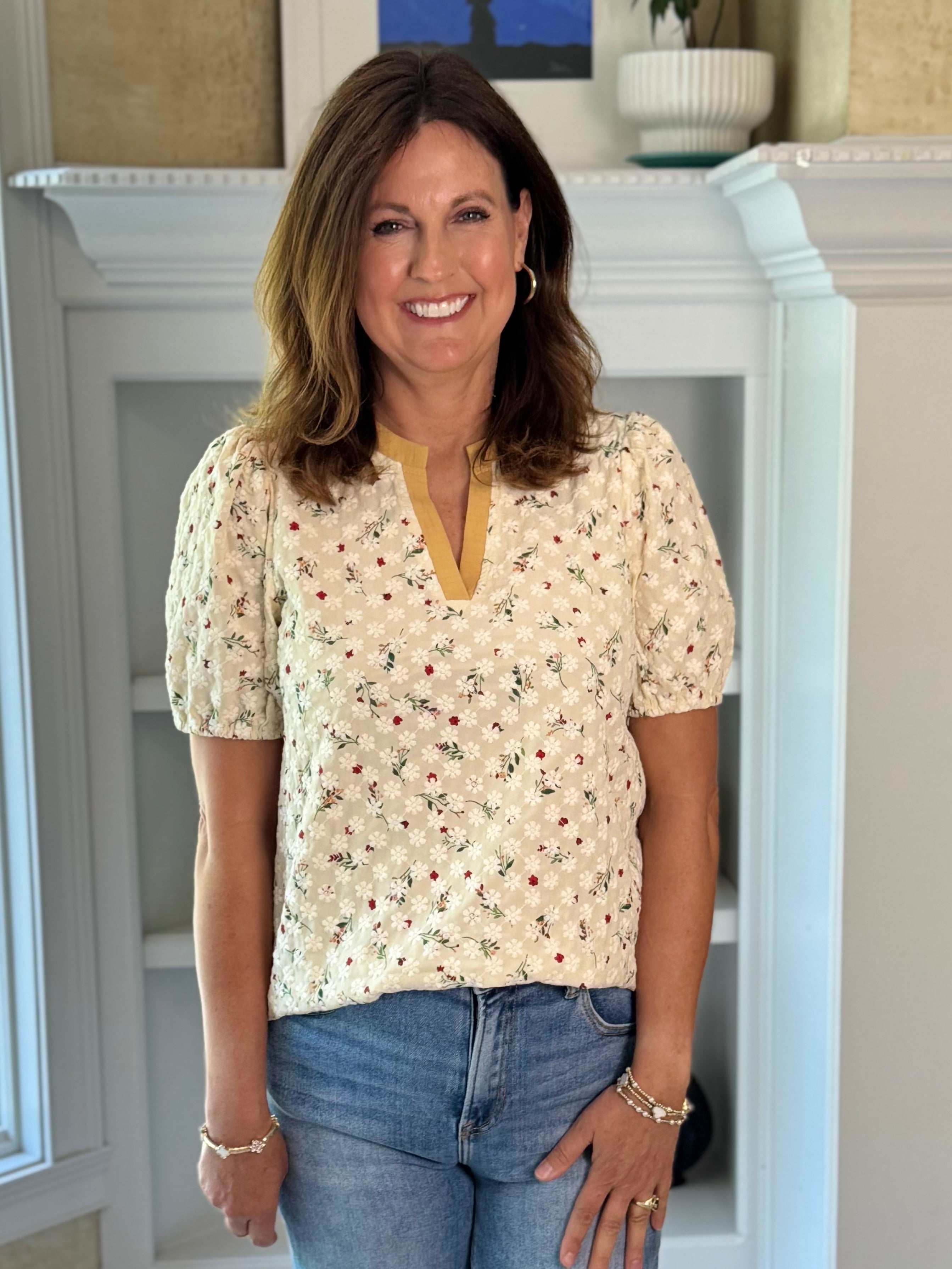 Textured Floral Contrast Top