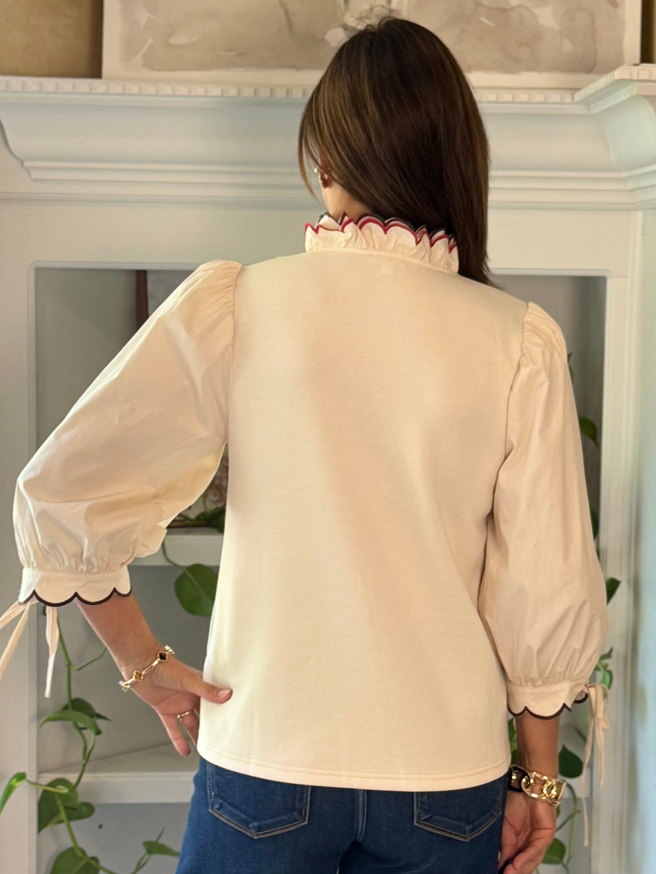 Scalloped Grace Long-Sleeve Top - Ivory