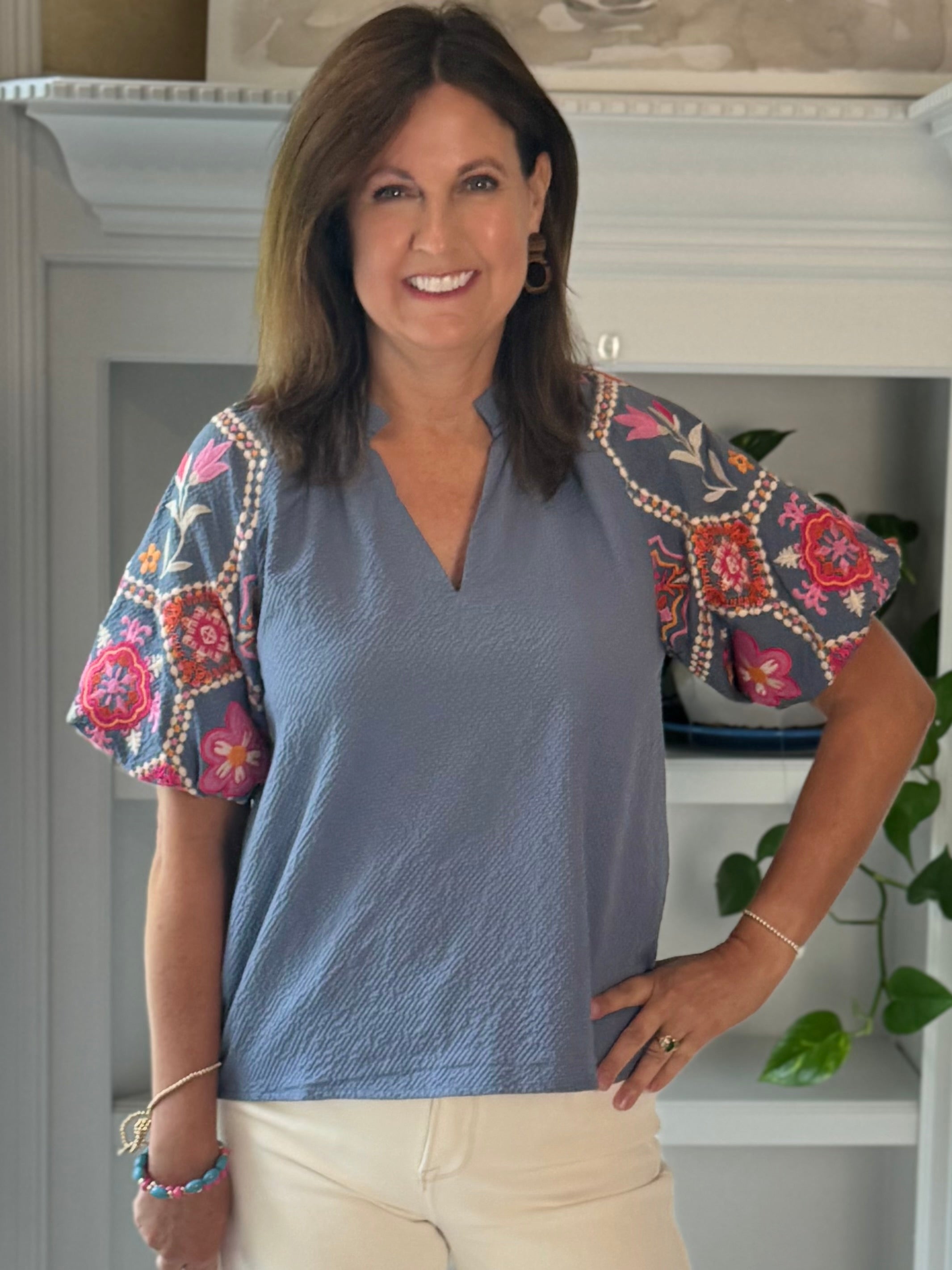 THML Floral Mosaic Embroidered Top