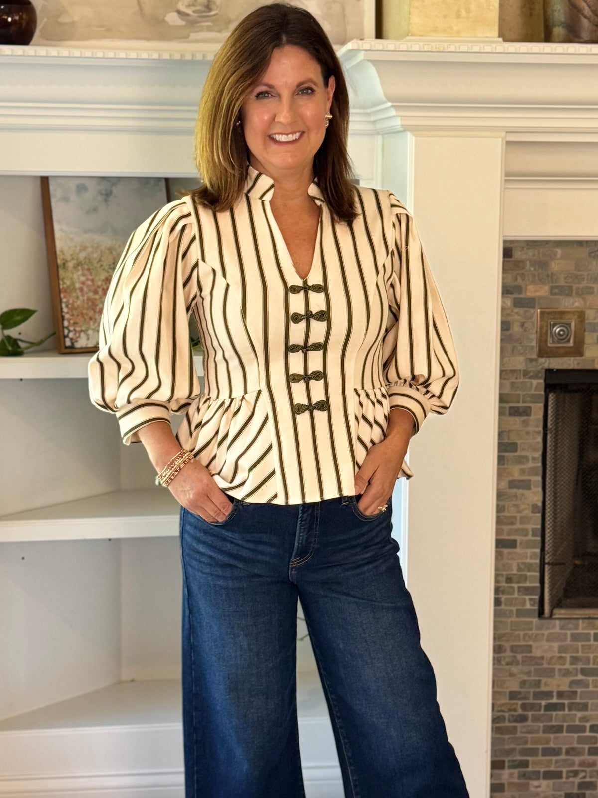Front & Center Striped Peplum Top