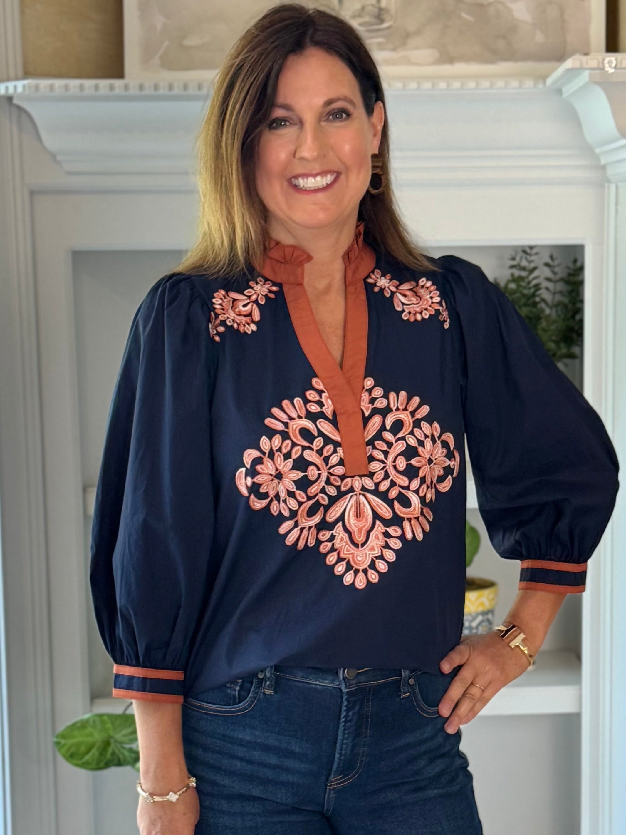 Copper Trace Embroidered Top