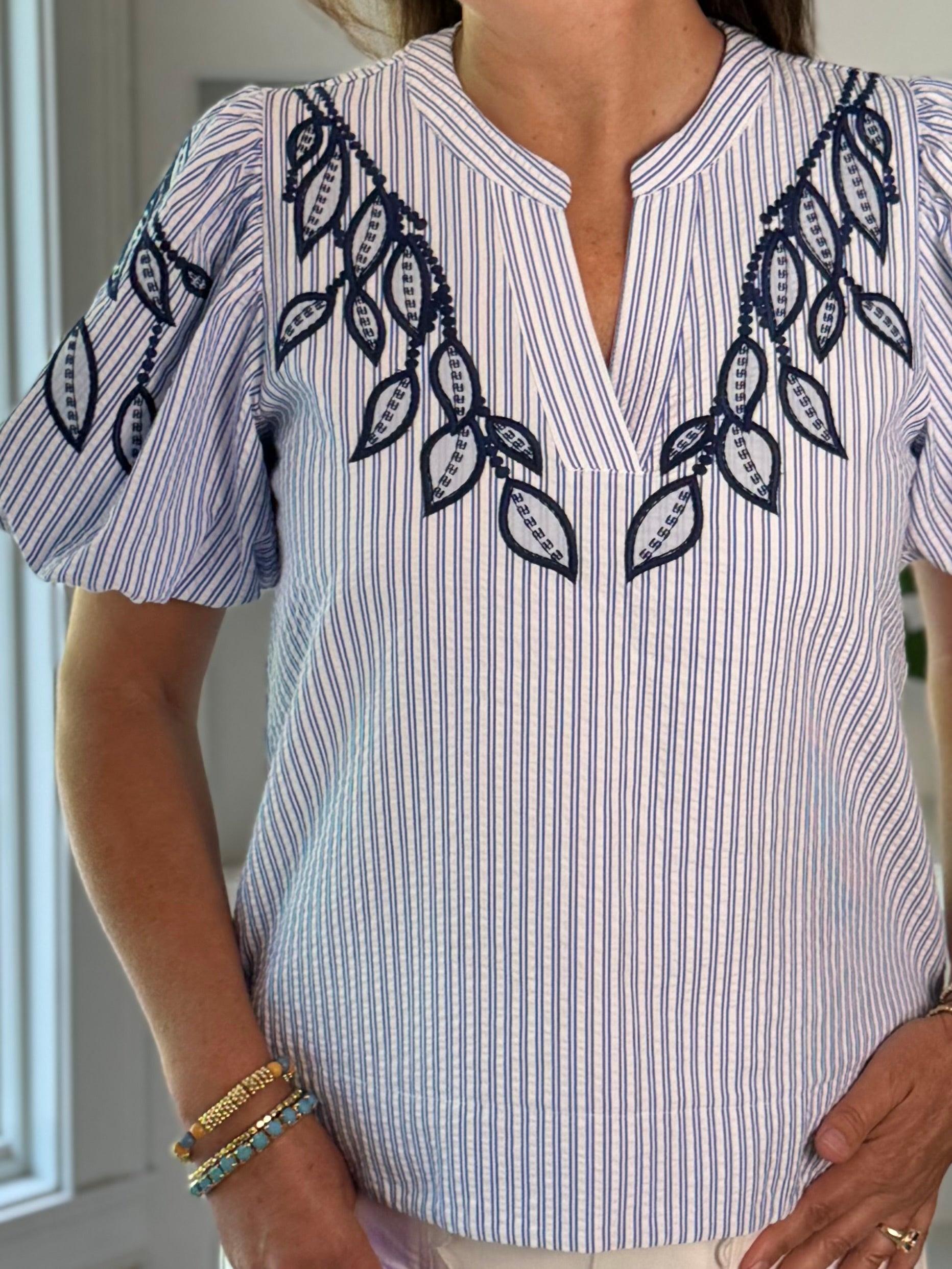Coastal Charm Embroidered Top