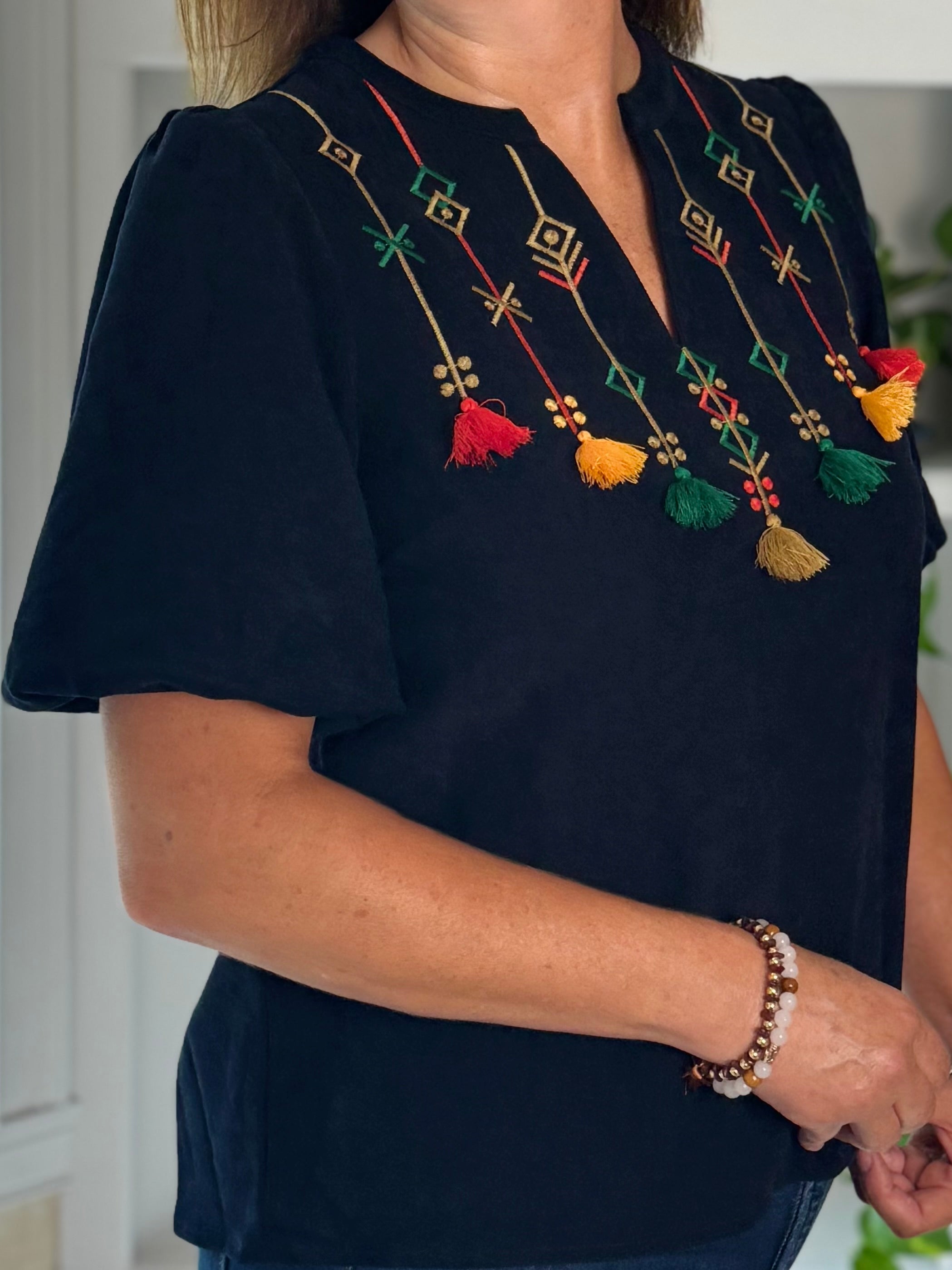 Talk of the Tassel Embroidered Top
