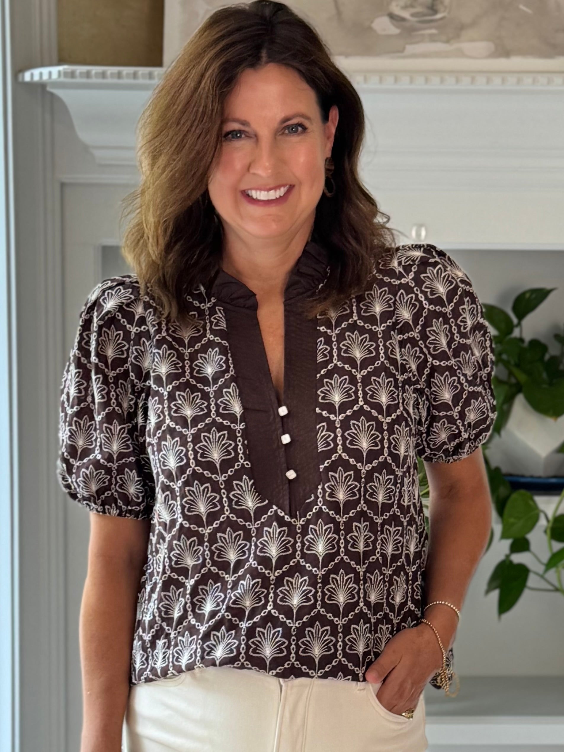 Expresso Elegance Embroidered Top
