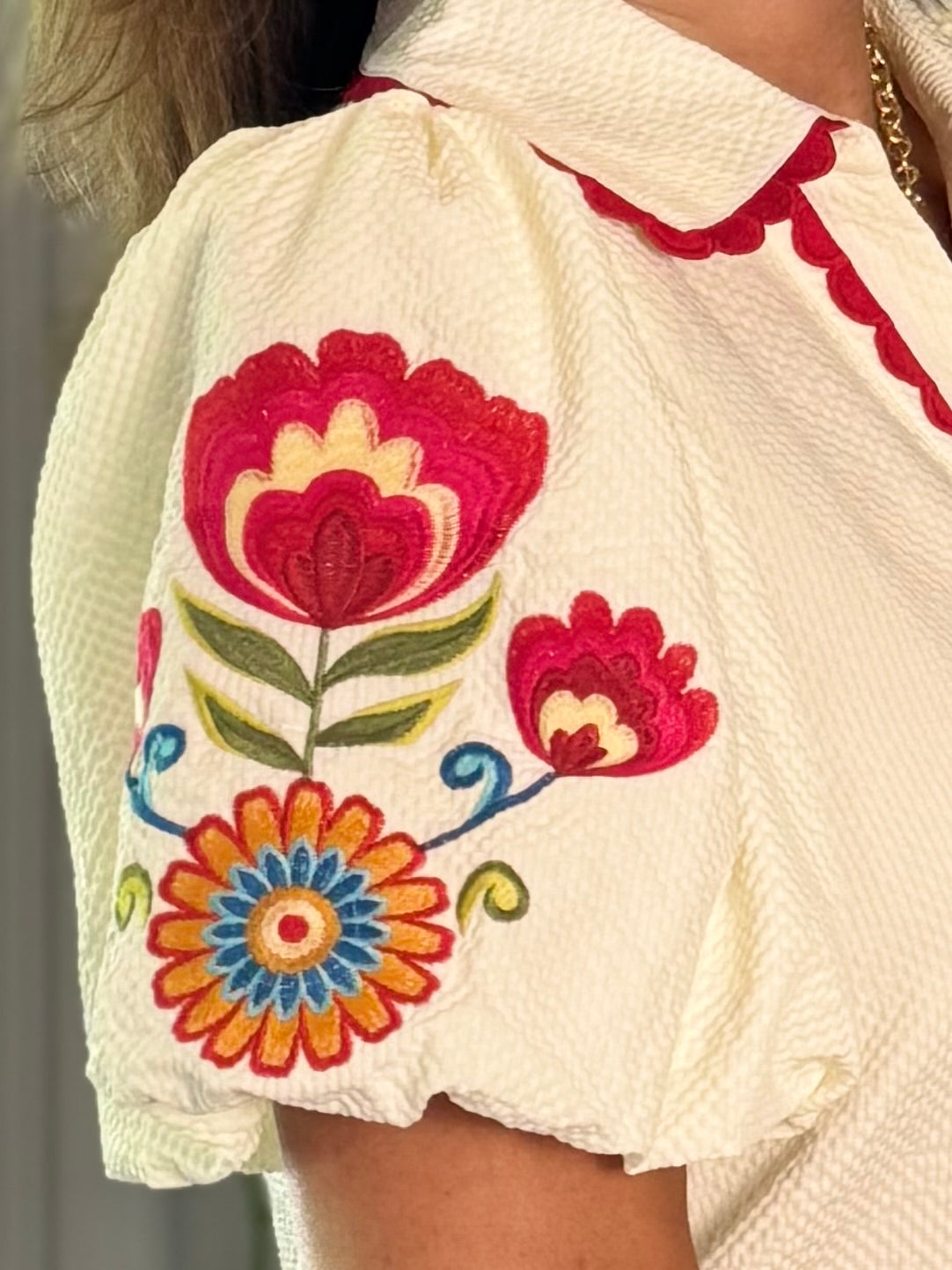Embroidered Charm Top - Ivory
