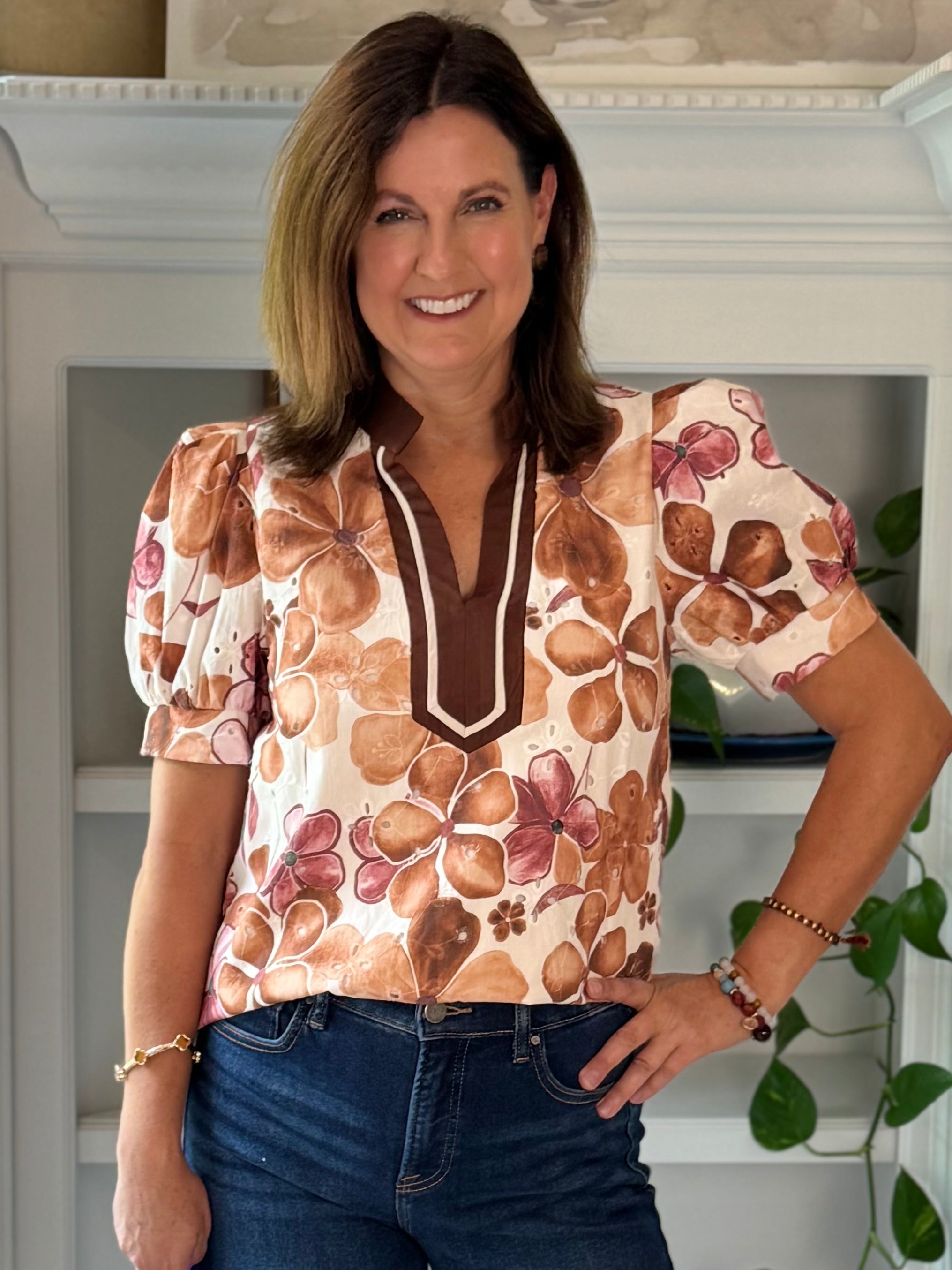 Watercolor Floral Eyelet Top