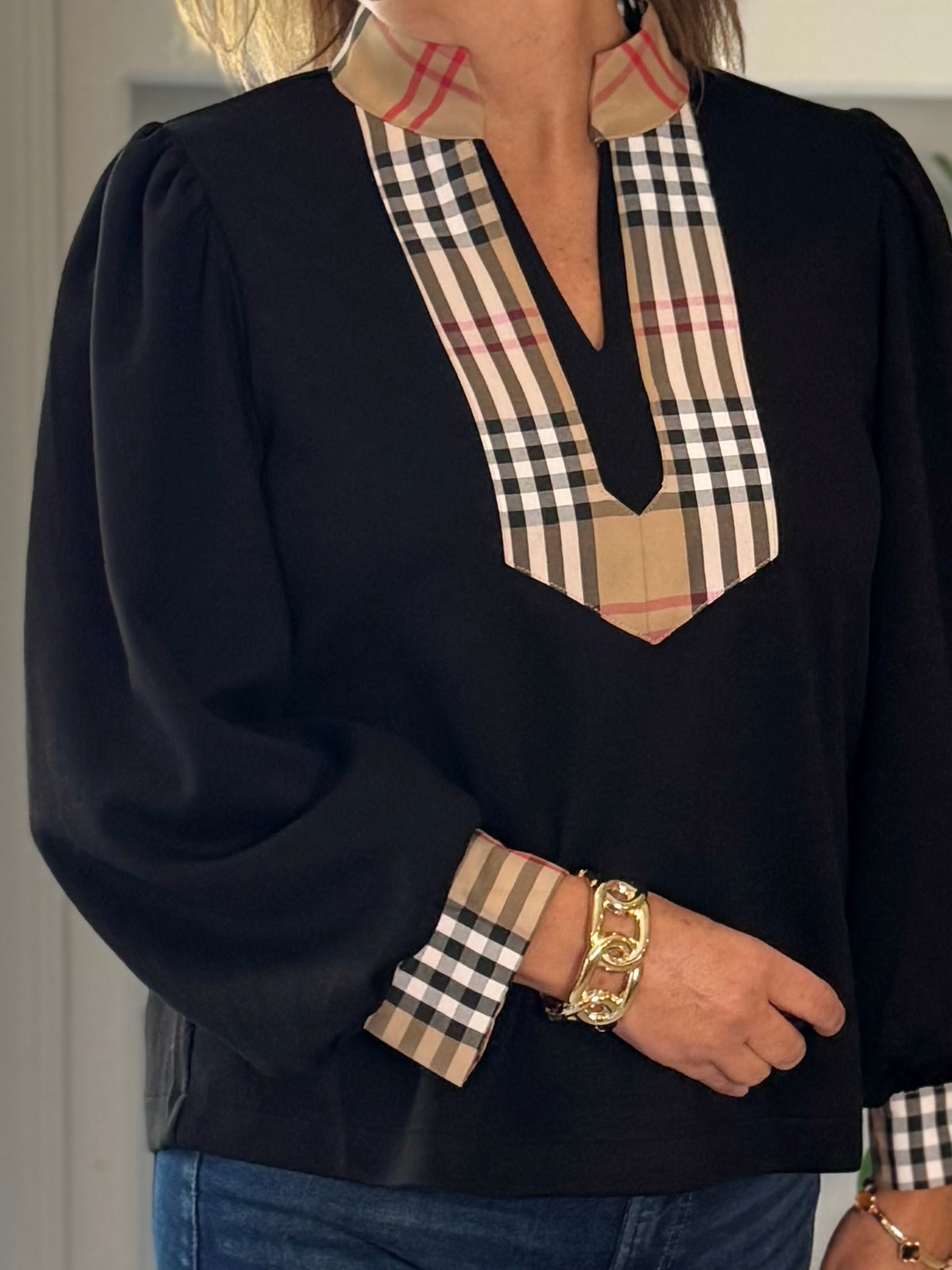Plaid Perspective Contrast Top