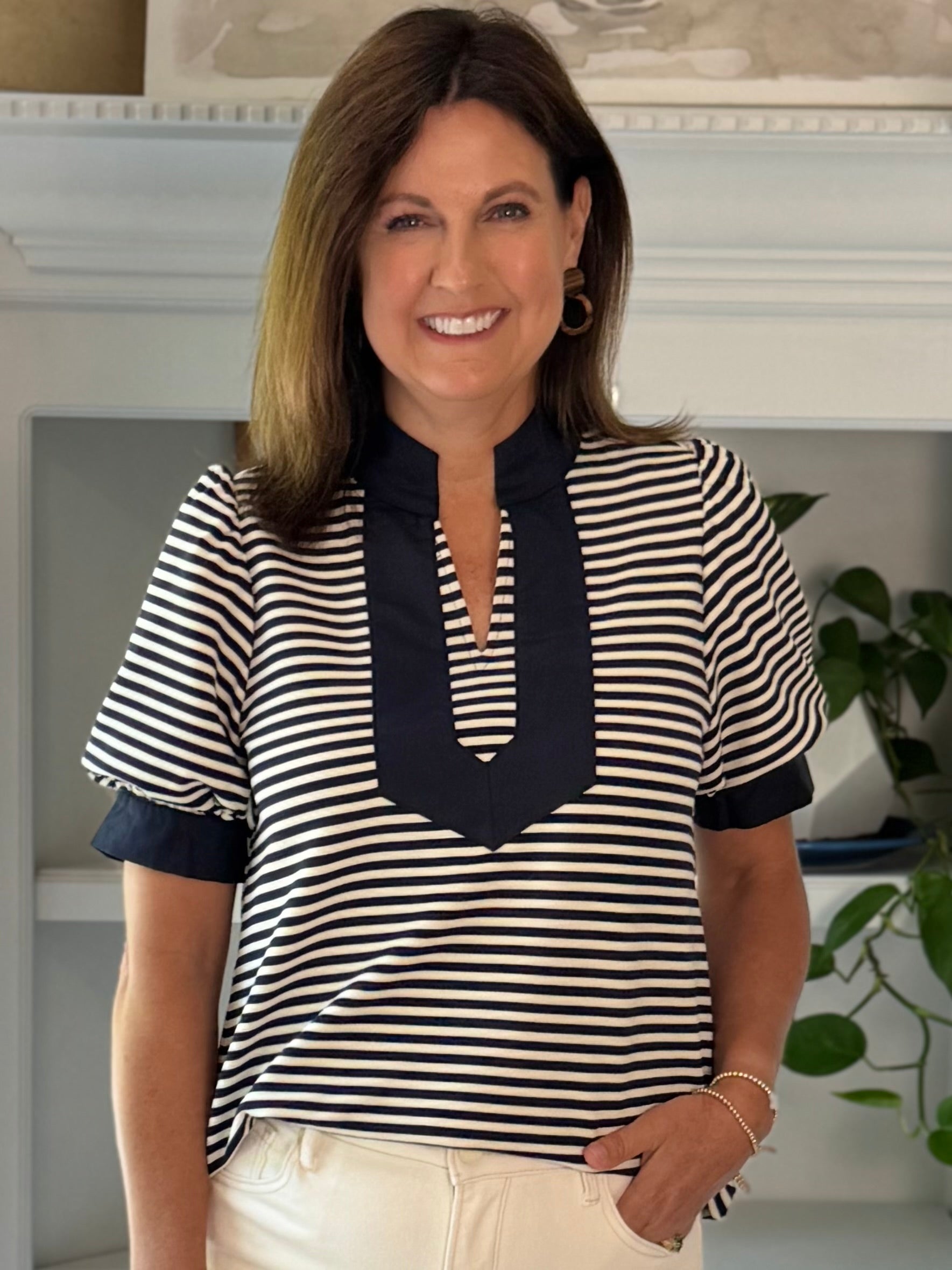 Timeless Contrast Top - Navy Stripes