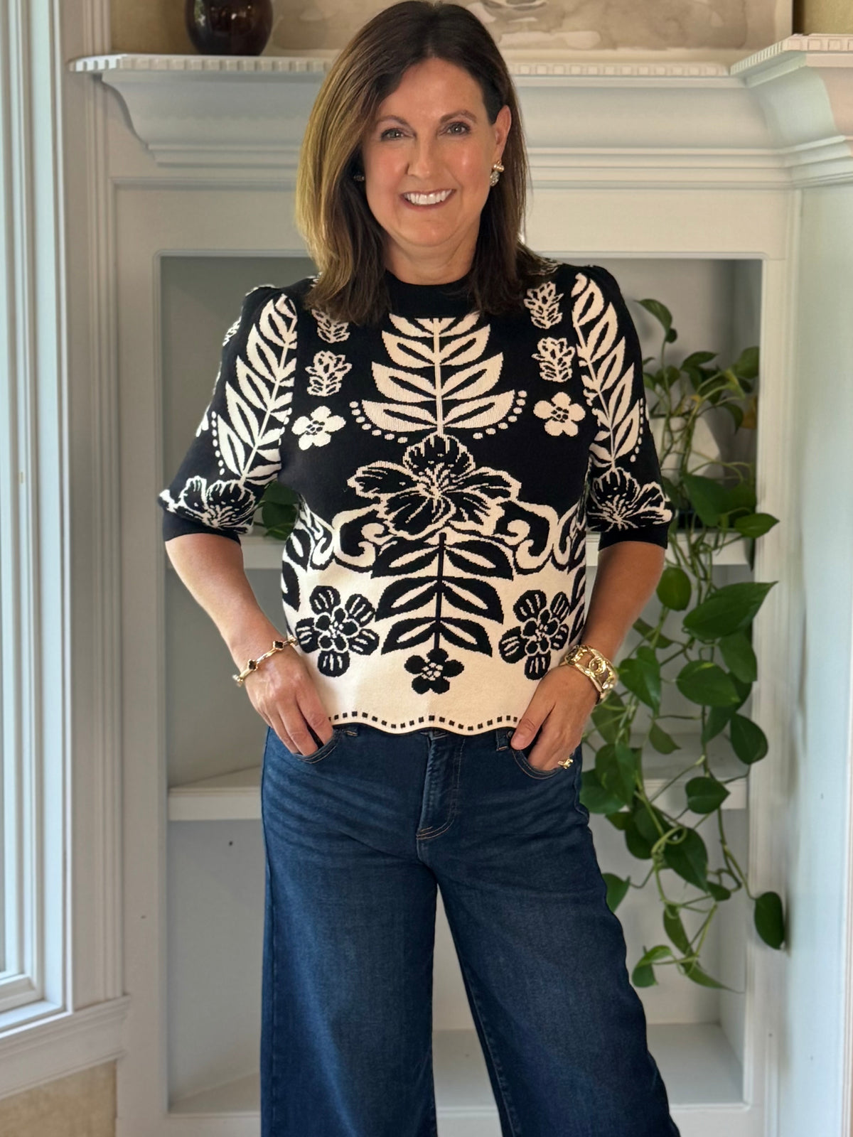 THML Botanical Beauty Knit Top - Black