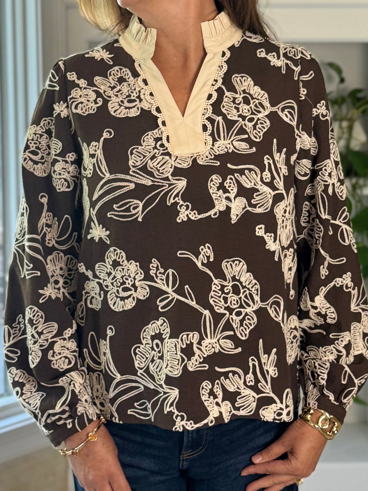 Take Note Embroidered Top