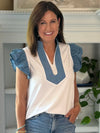 Pop of Denim Top - White