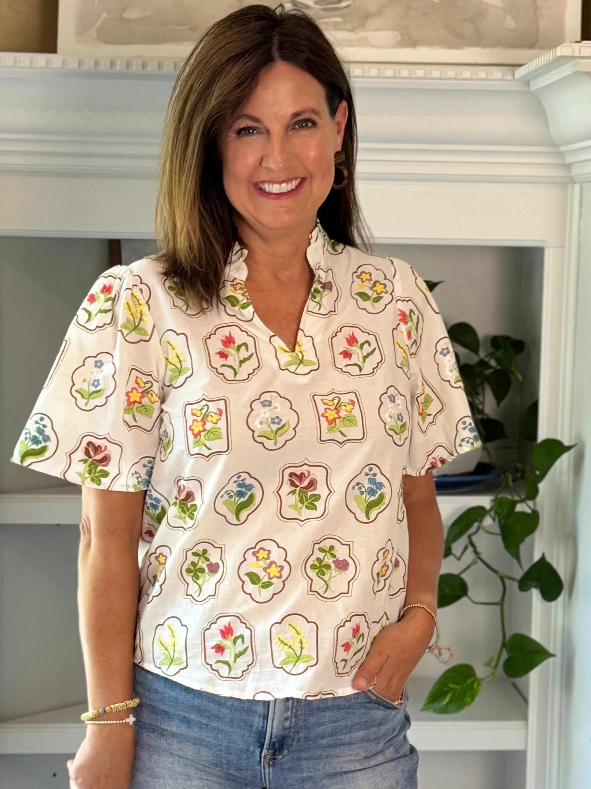 Botanical Charm Embroidered Top
