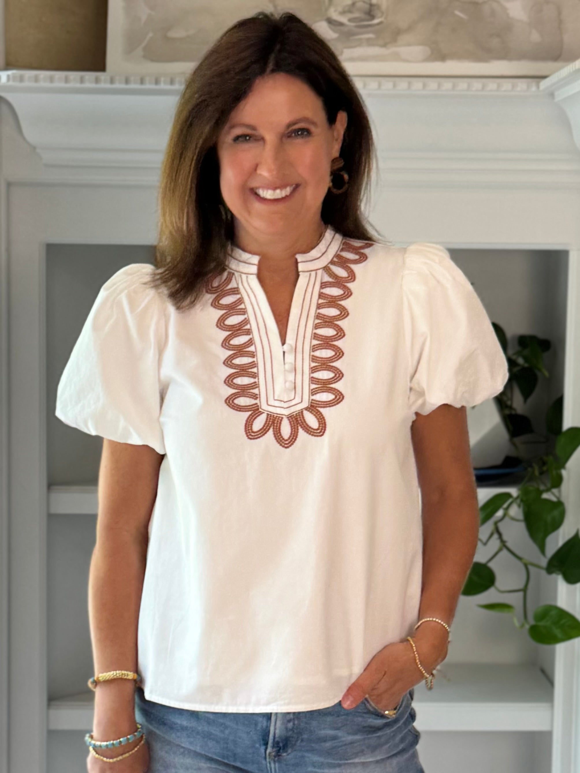 Terracotta Embroidered Top