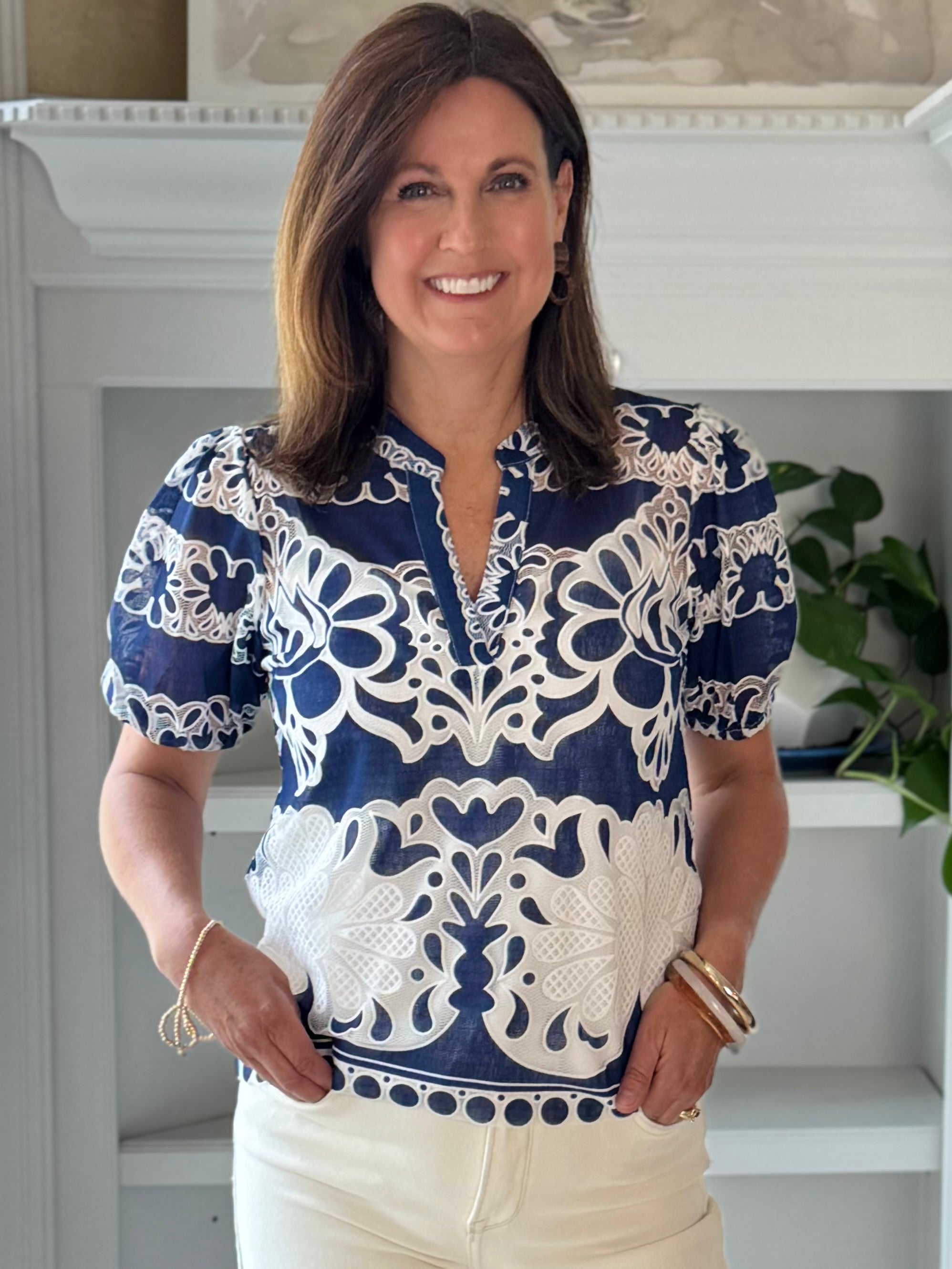 Current Air Horizons Embroidered Top