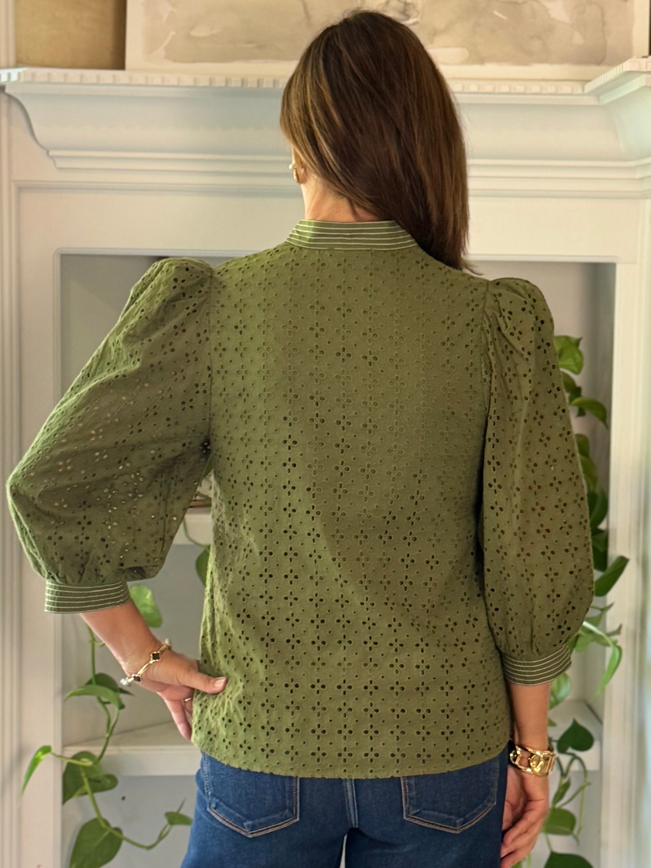 Olive Allure Eyelet Top