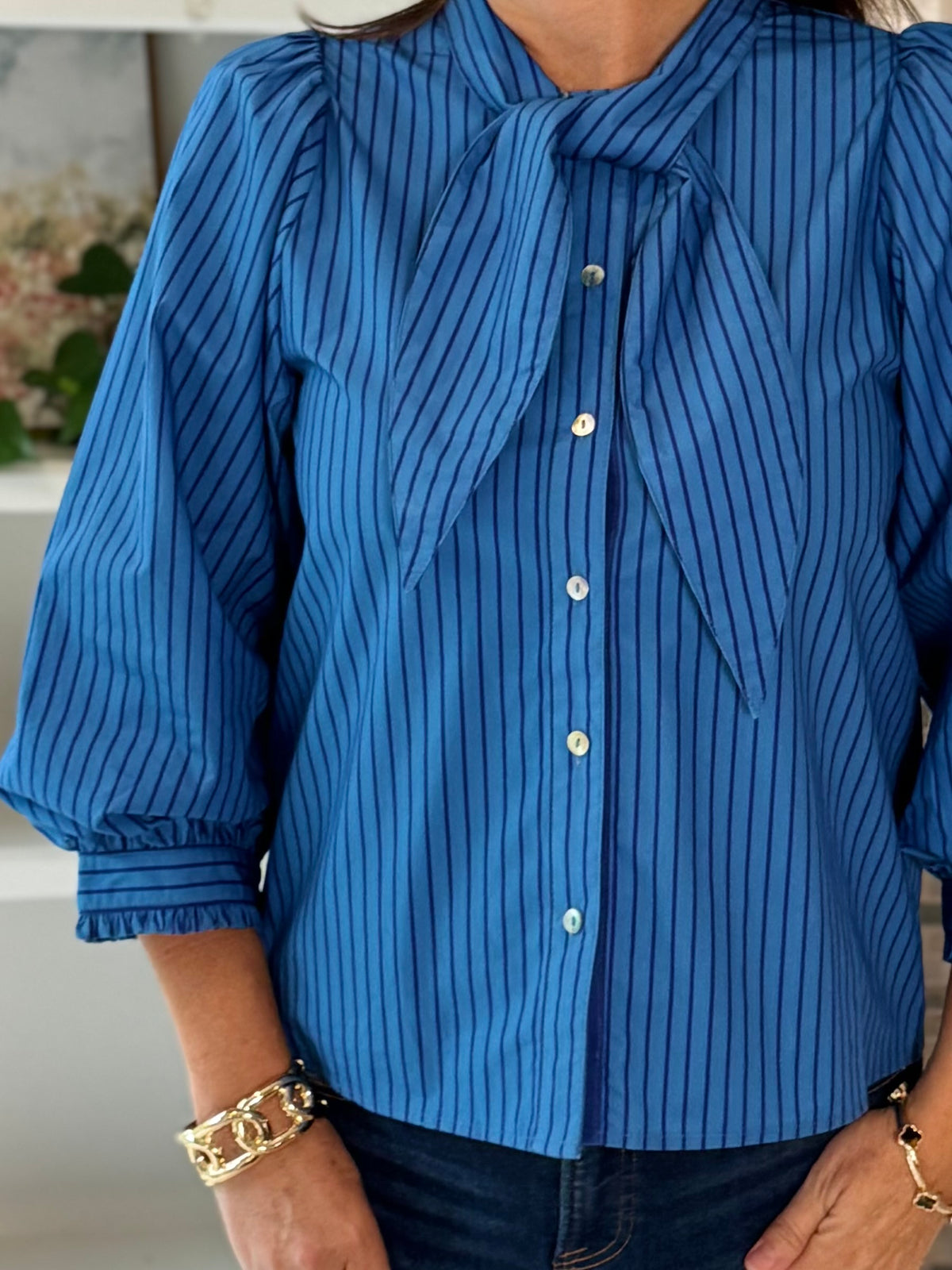 Lovely Stripes Tie Top - Blue