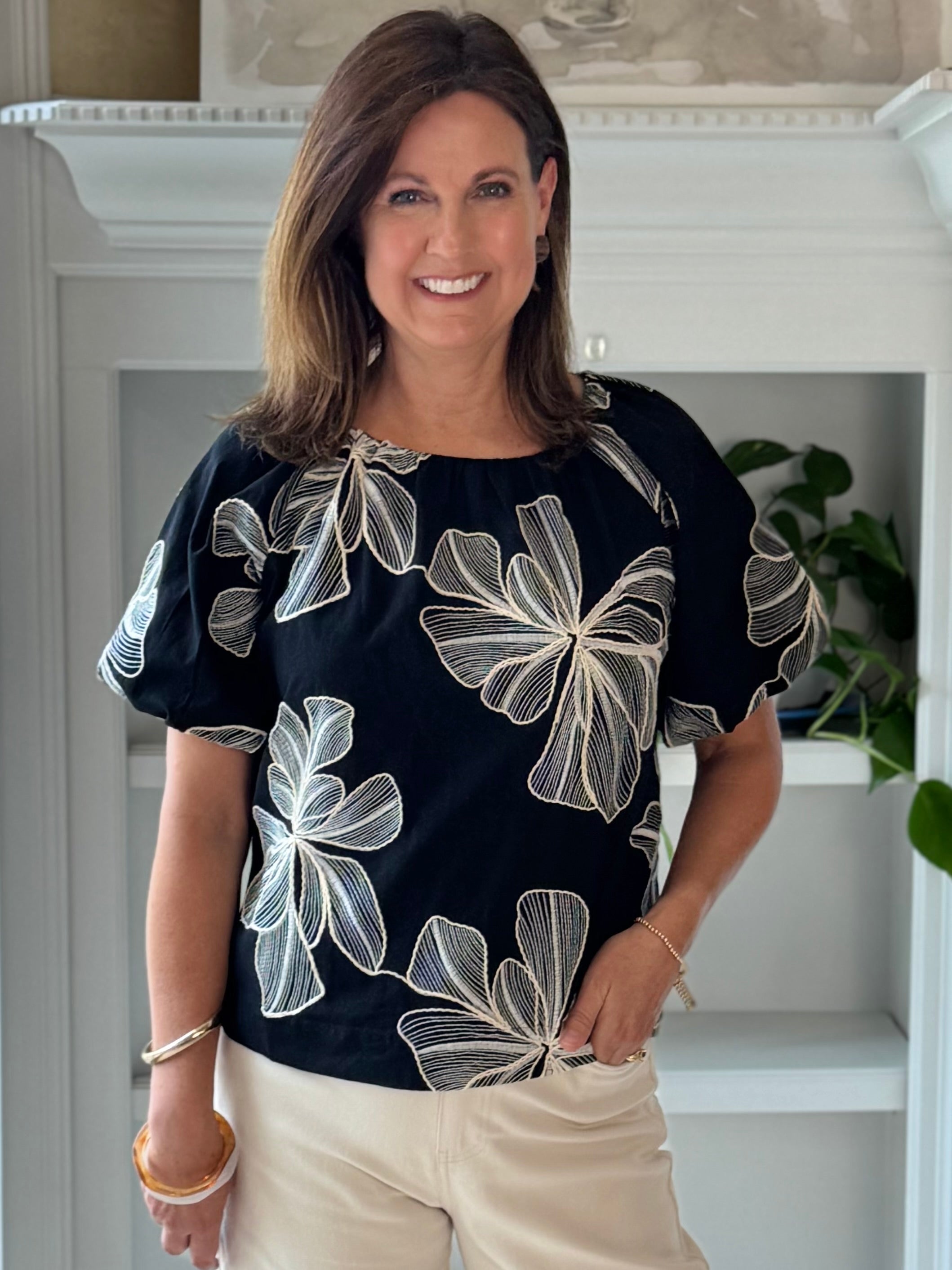 THML Statement Florals Embroidered Top
