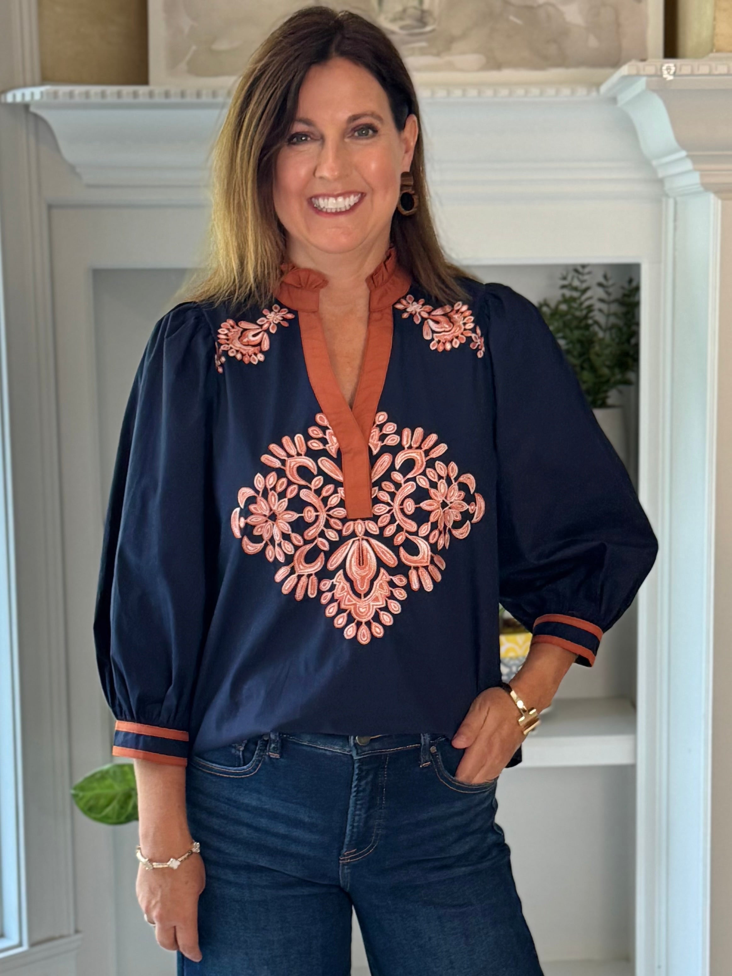 Copper Trace Embroidered Top