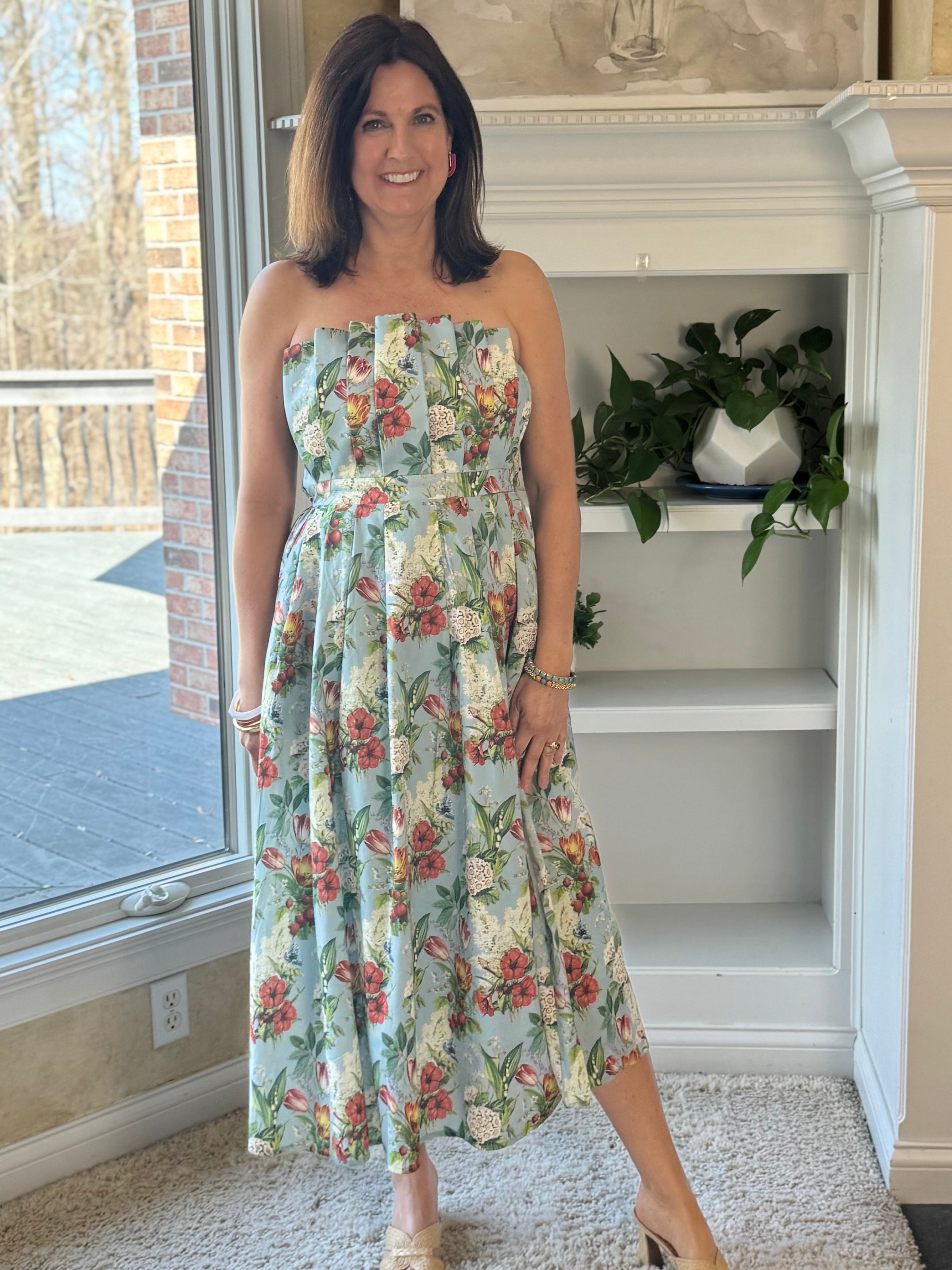 Enchanted Garden Strapless Midi Dress