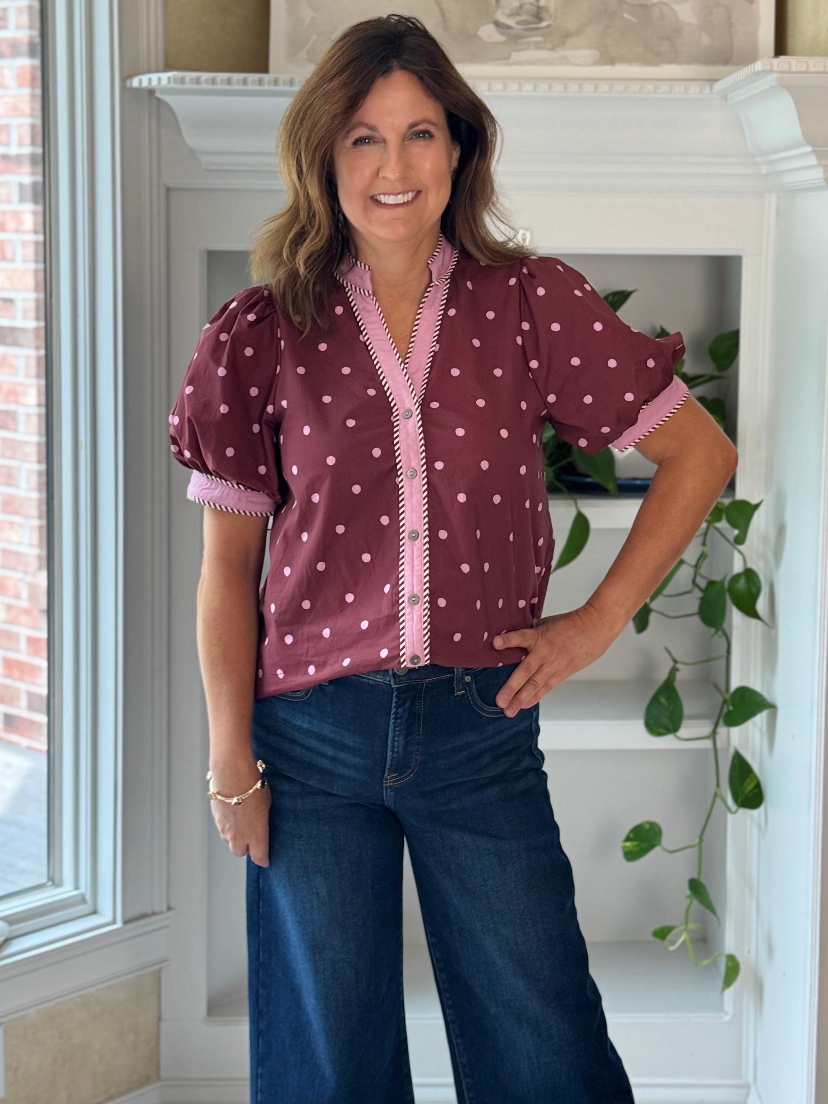Perfectly Polka Contrast Top