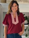 Timeless Contrast Top - Burgundy