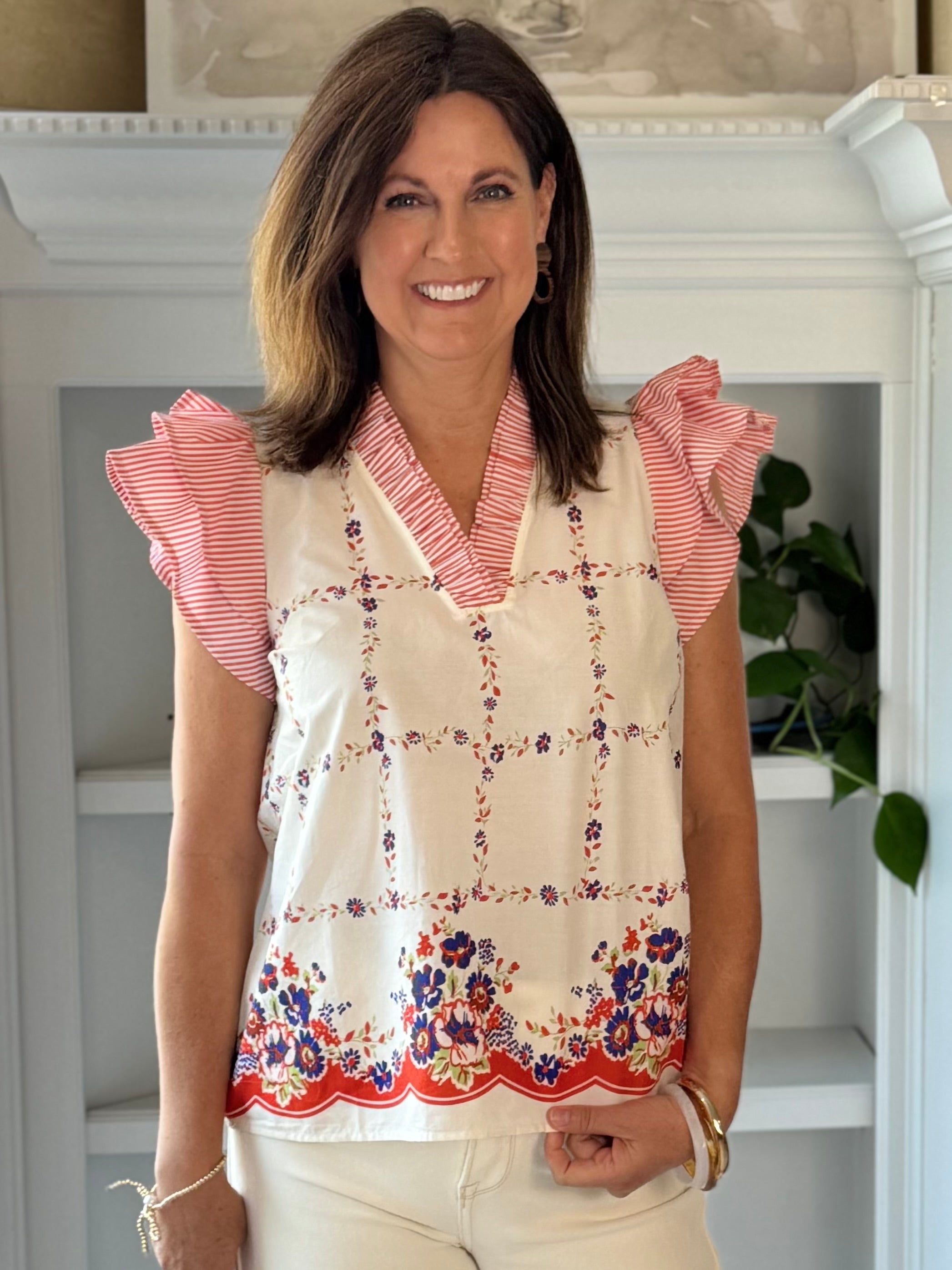 Summer Stroll Floral Contrast Top