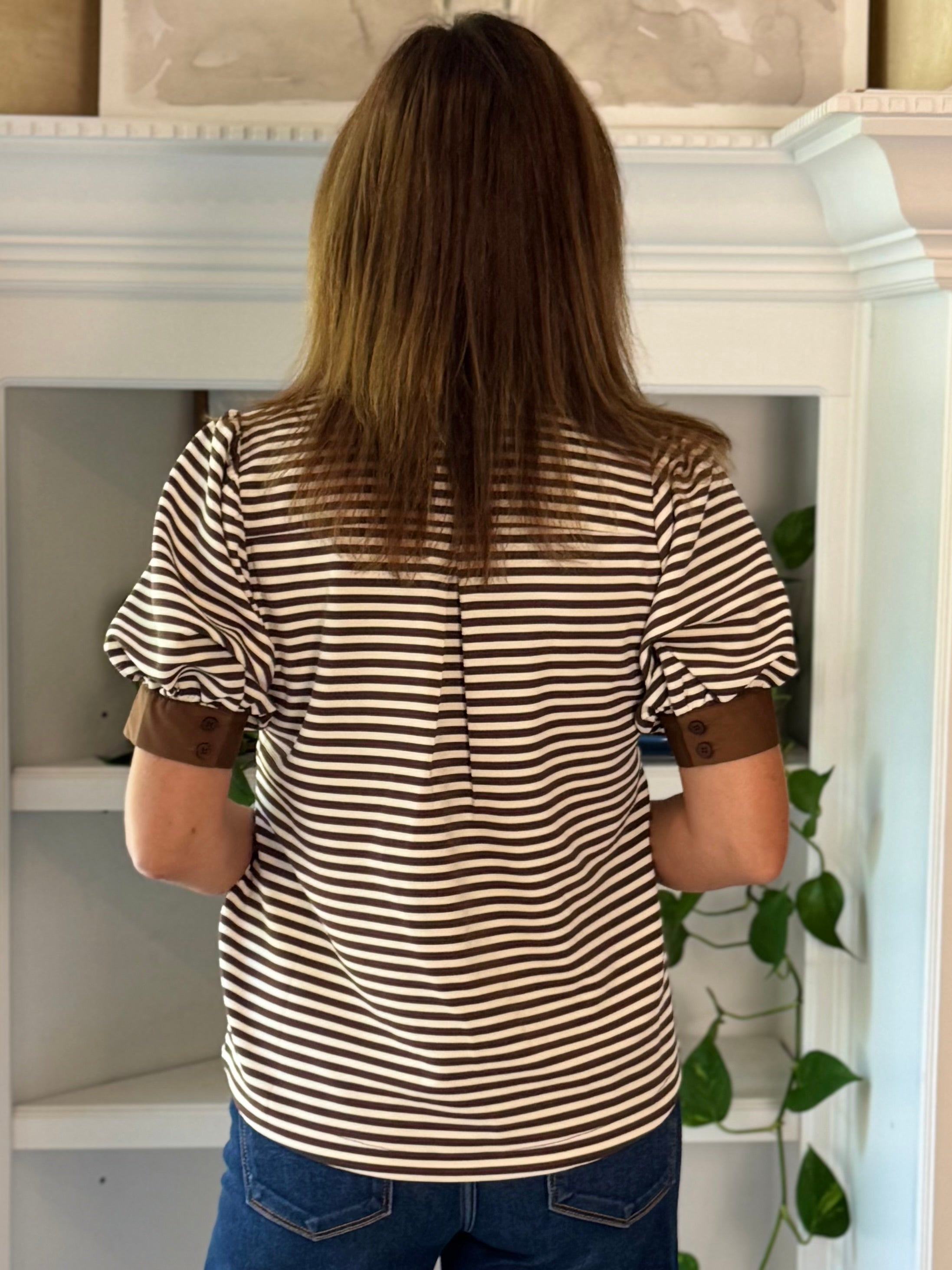 Timeless Contrast Top - Brown Stripes
