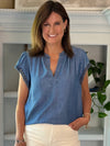 Current Air Chambray Crochet Sleeve Top