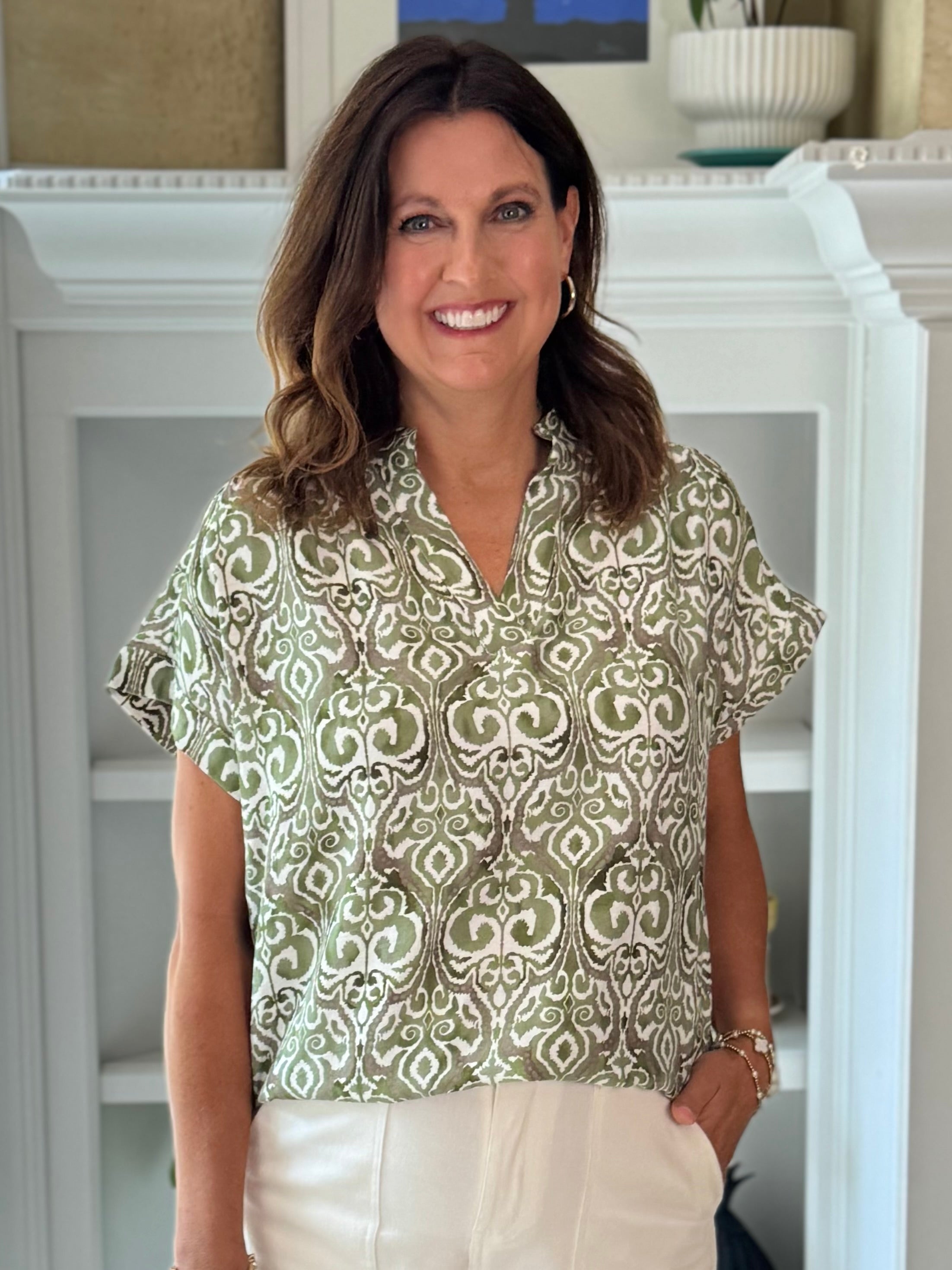 Modern Olive Print Top