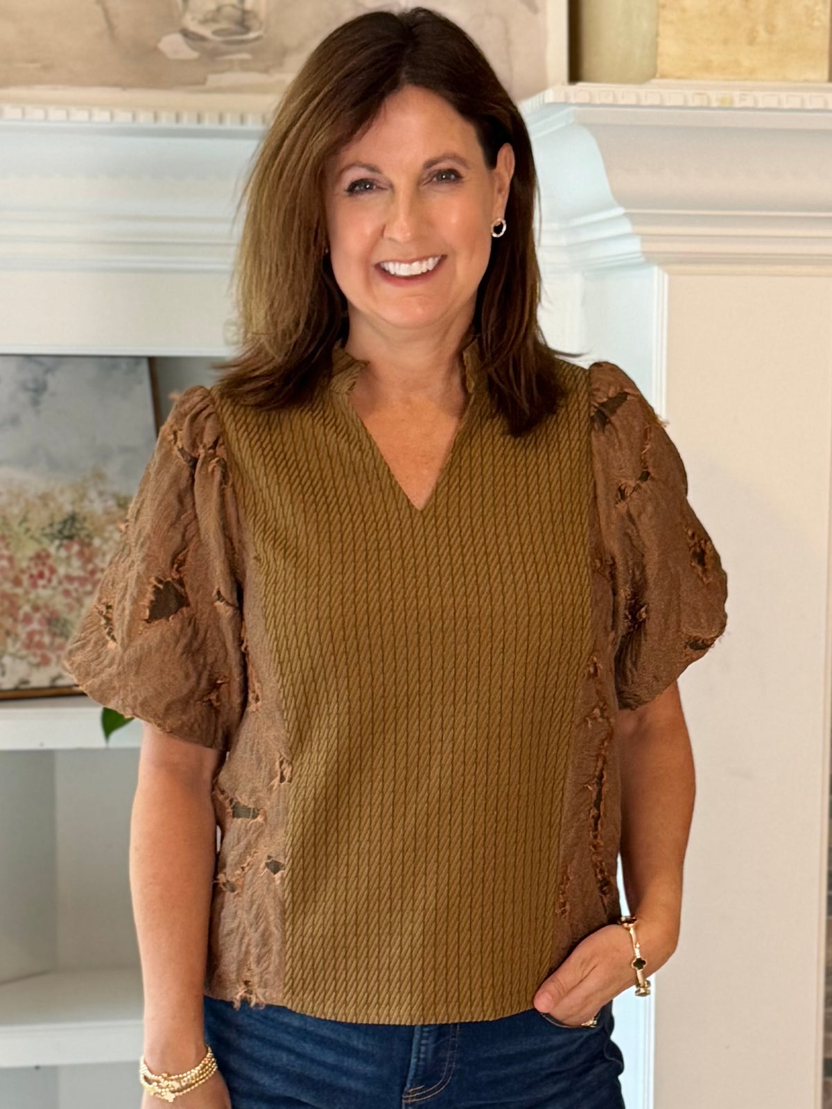 Textured Elegance Tie Blouse