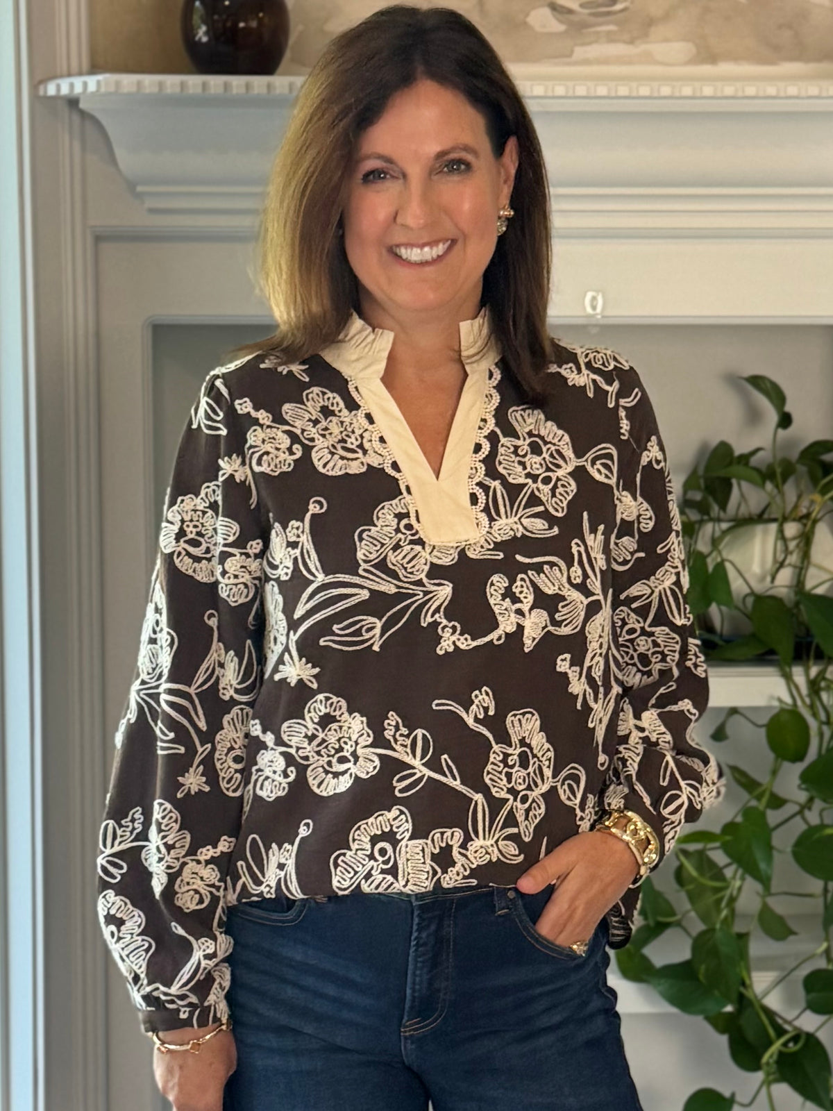Take Note Embroidered Top