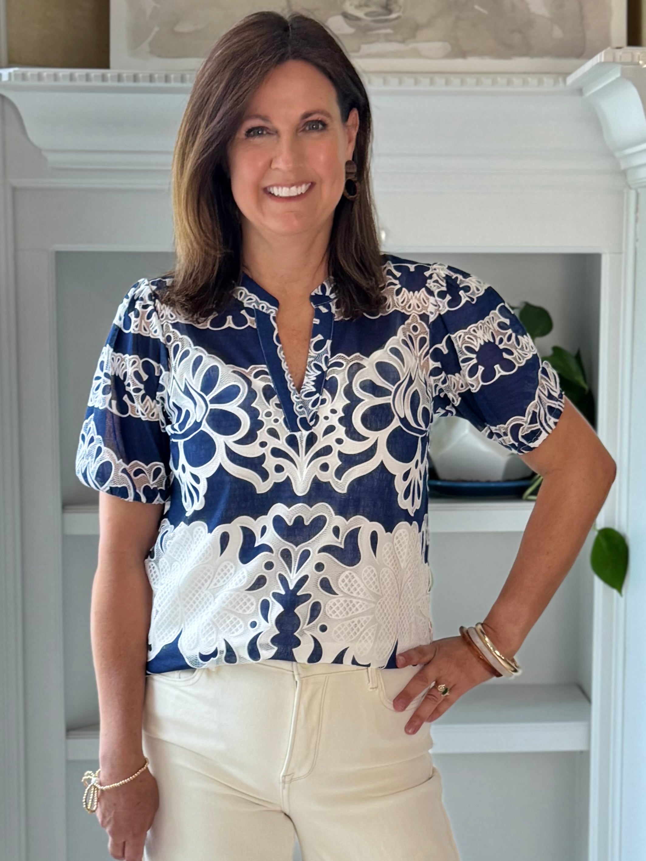 Current Air Horizons Embroidered Top