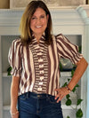 Love at First Stripe Top - Ecru/Brown